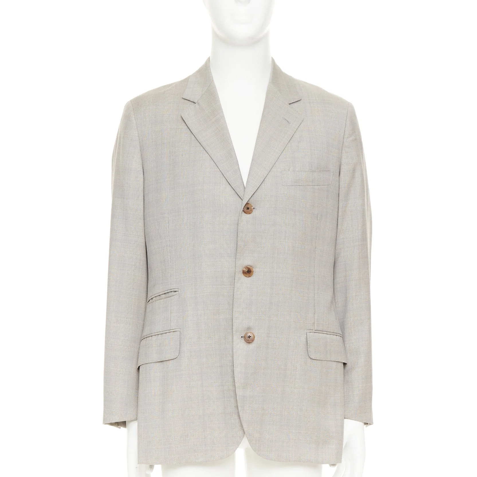 Men's HERMES light grey 100% wool checked full canvas flap pockets blazer EU50 L