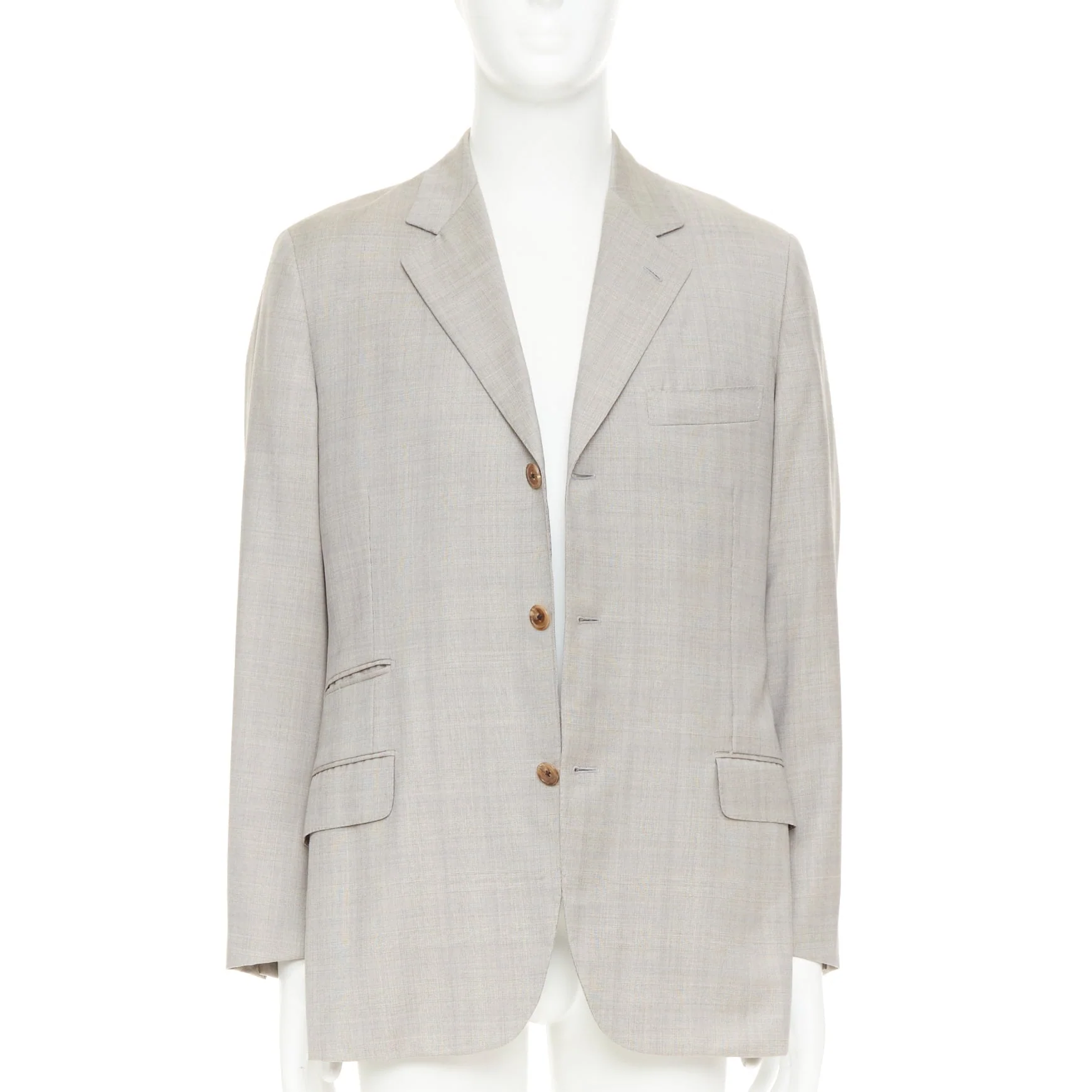 Men's HERMES light grey 100% wool checked full canvas flap pockets blazer EU50 L - Image 3