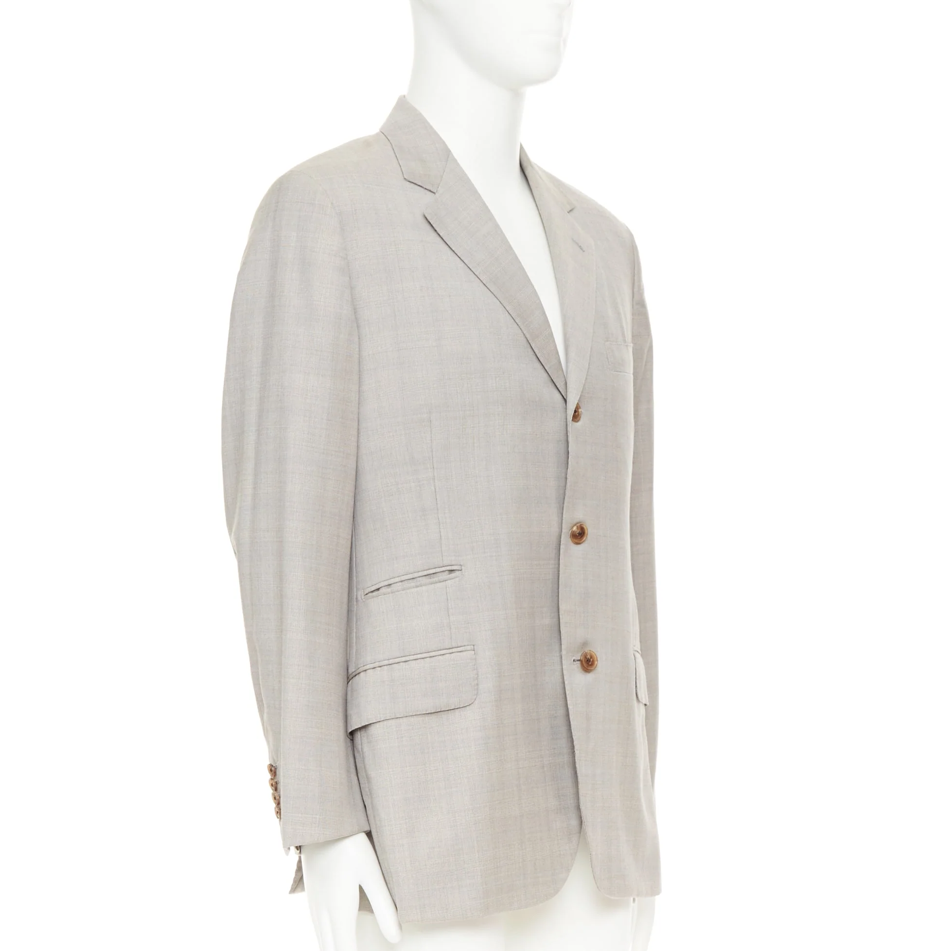 Men's HERMES light grey 100% wool checked full canvas flap pockets blazer EU50 L - Image 4