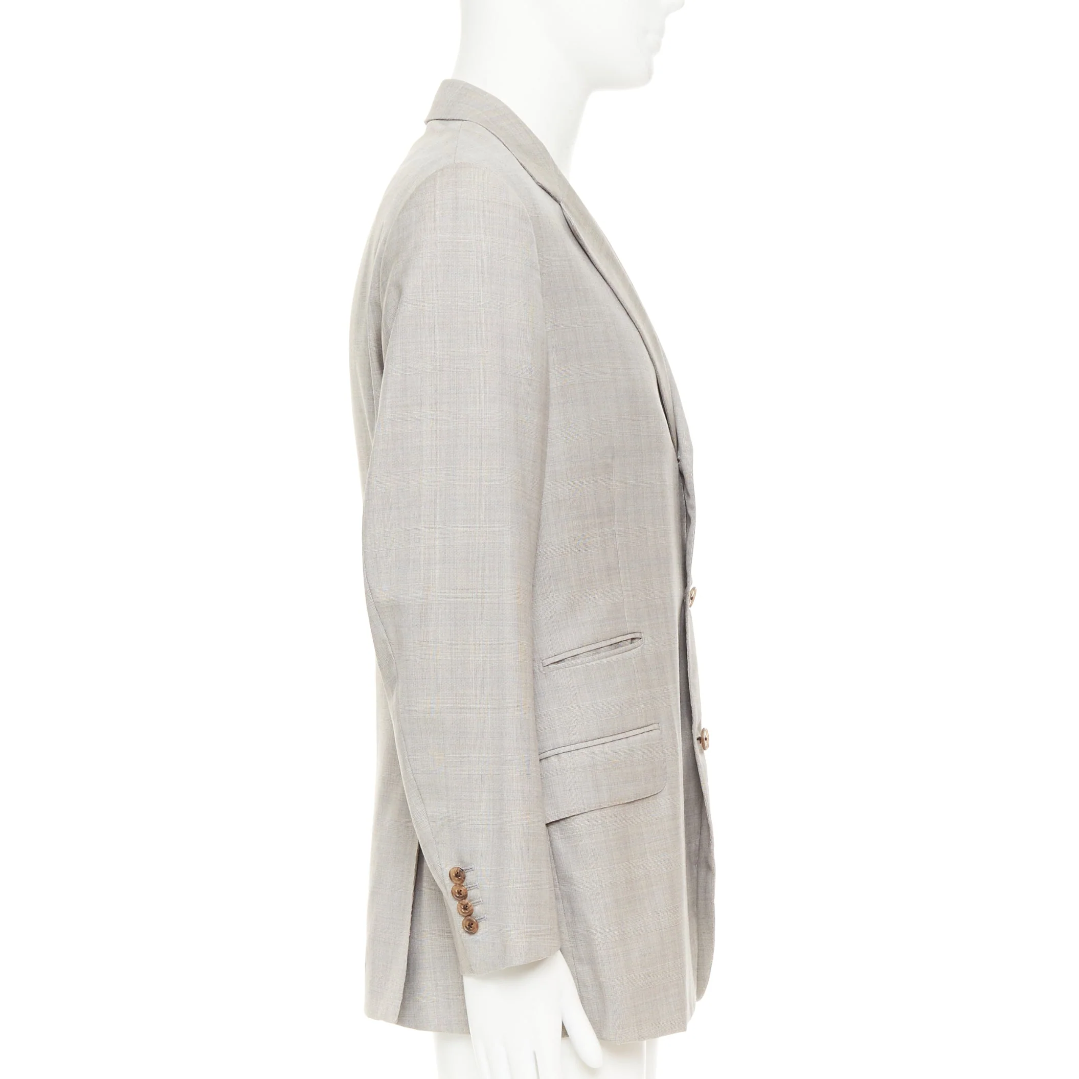Men's HERMES light grey 100% wool checked full canvas flap pockets blazer EU50 L - Image 5