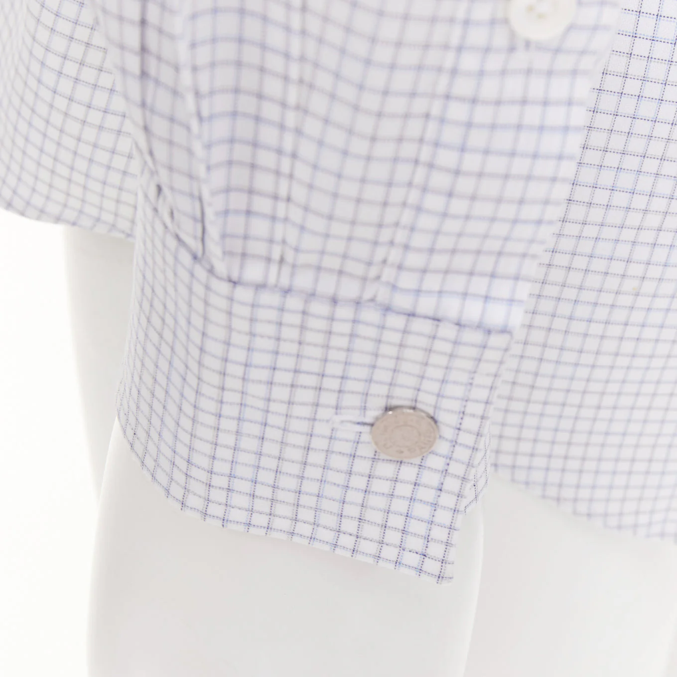 Men's HERMES white blue small checked cotton collared shirt EU39 M - Image 2