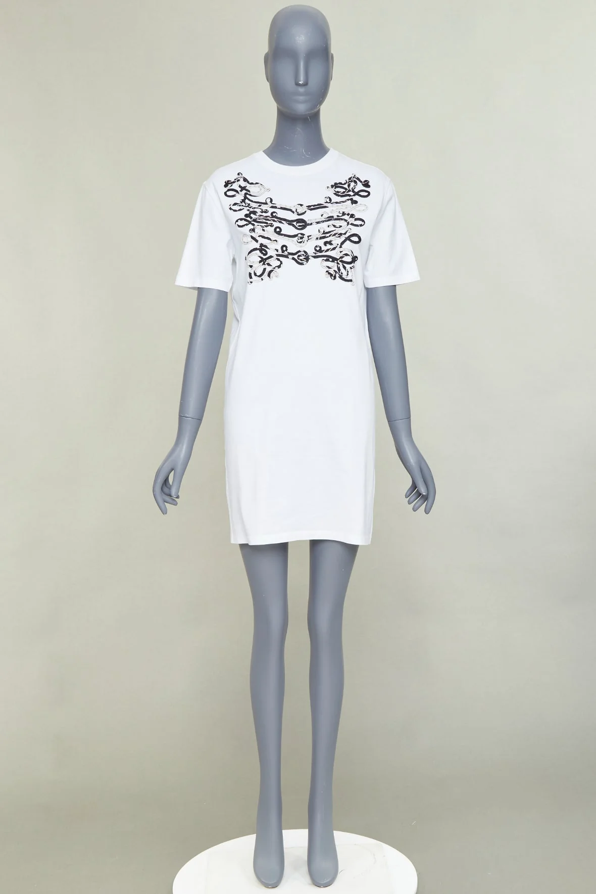 Women's HERMES Mors et Gourmettes Equstrian silk applique cotton tshirt dress FR36 S - Image 9