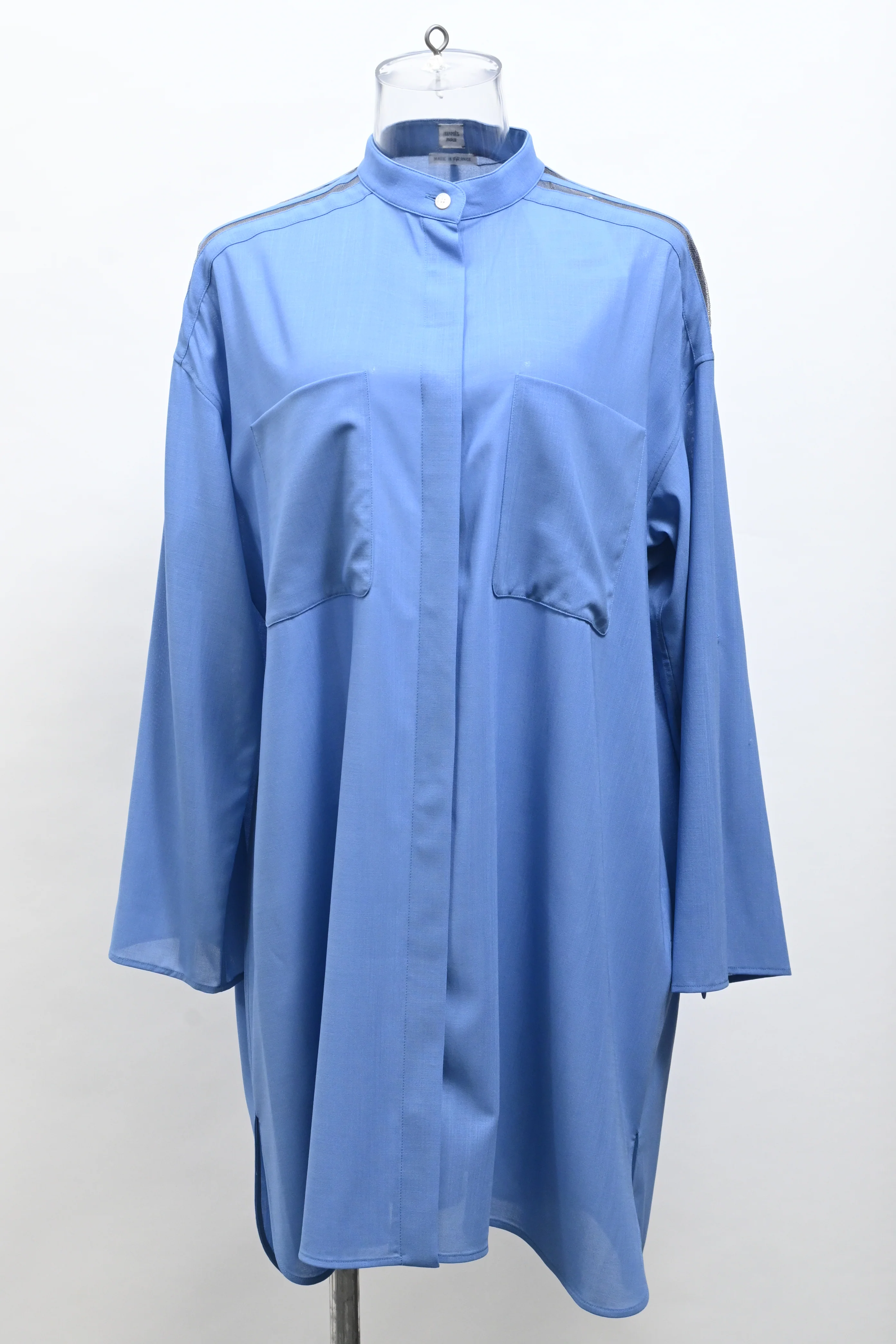 Women's Hermès Oversized Midi Shirt Dress in Blue Wool - Image 6