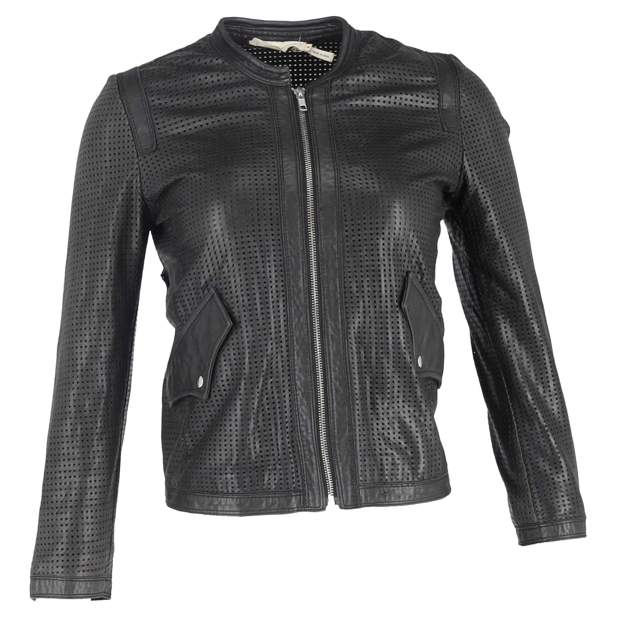 Women's Isabel Marant Étoile Perforated Zipped Jacket in Black Lamb Leather