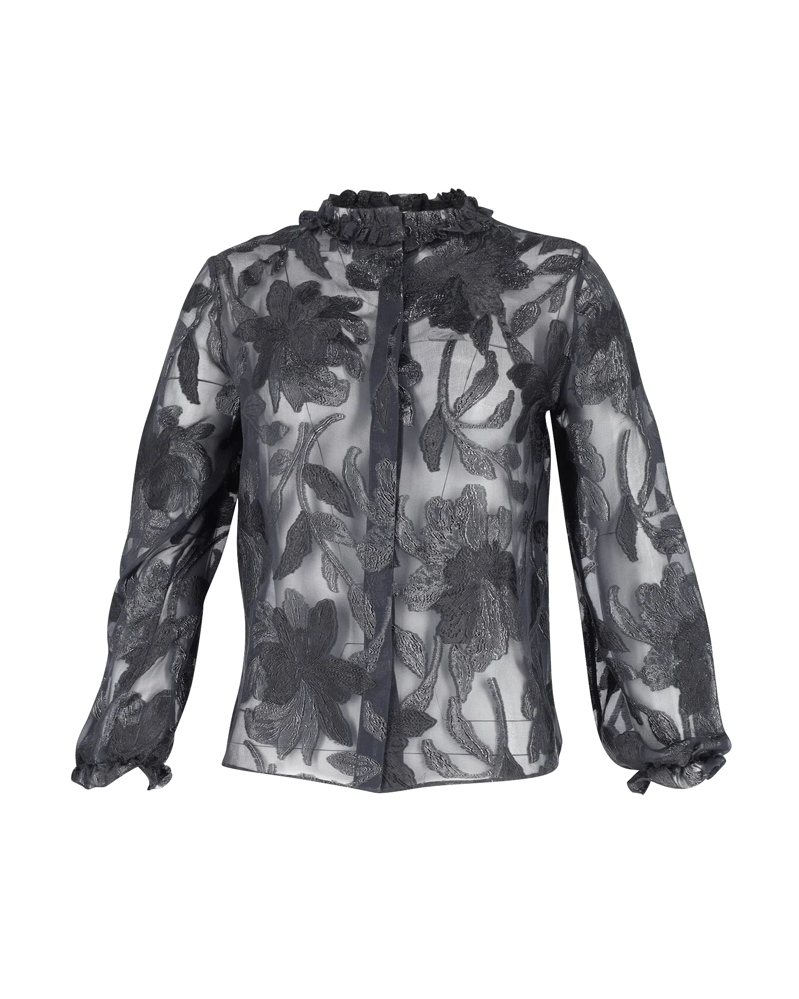 Women's Isabel Marant Sheer Embroidered Blouse in Black Silk