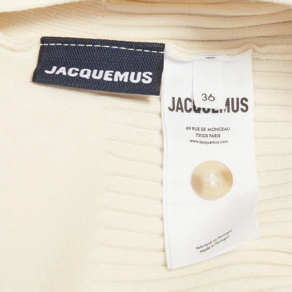 Women's JACQUEMUS Le Body Yauco ivory viscose blend ribbed knit polo bodysuit top FR36 S - Image 8