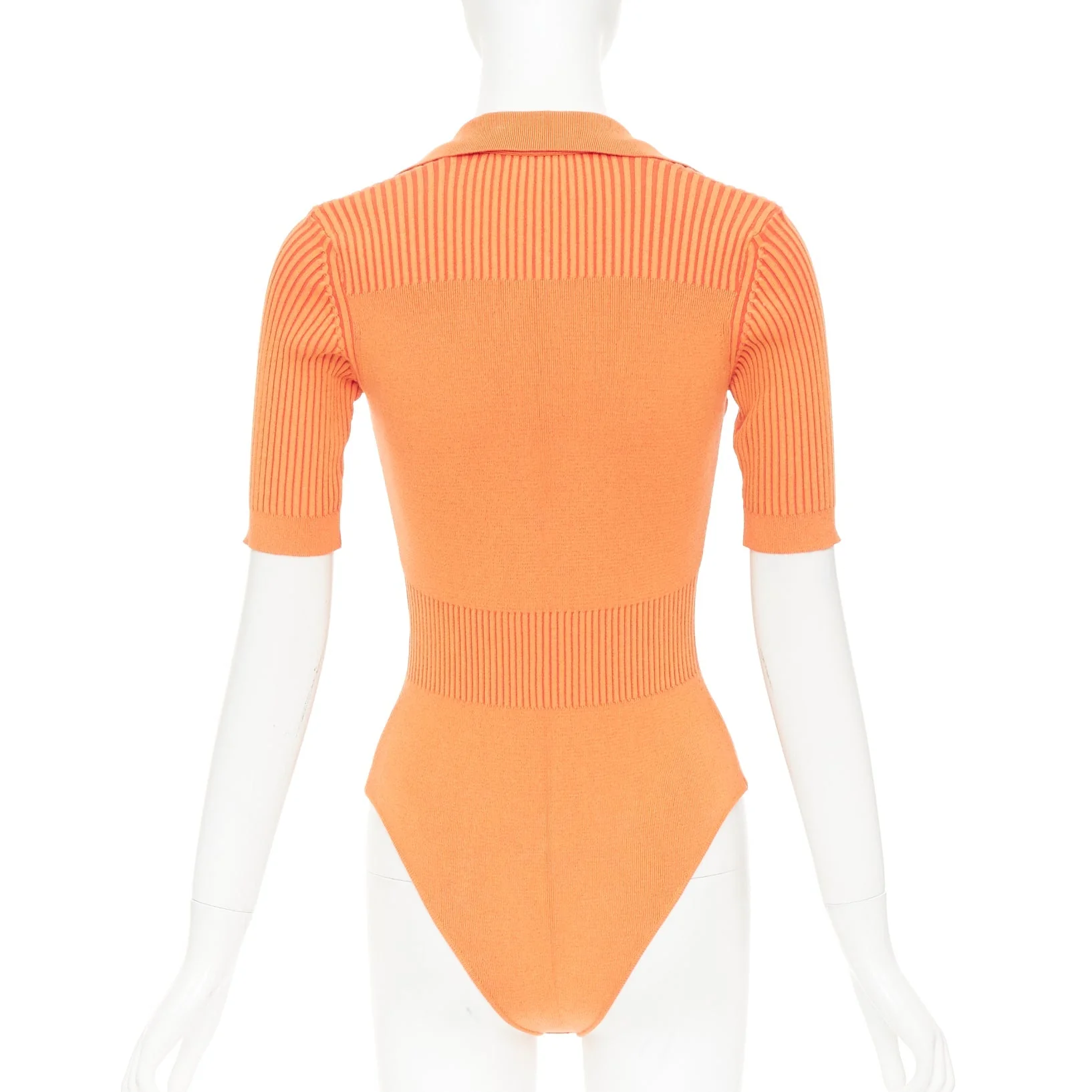 Women's JACQUEMUS Le Body Yauco orange ribbed knit plunge polo bodysuit top FR36 S - Image 5