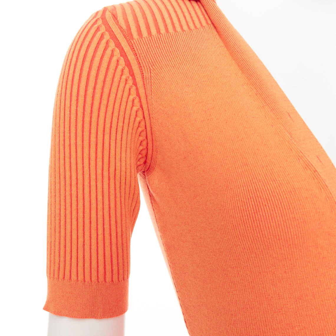 Women's JACQUEMUS Le Body Yauco orange ribbed knit plunge polo bodysuit top FR36 S - Image 7