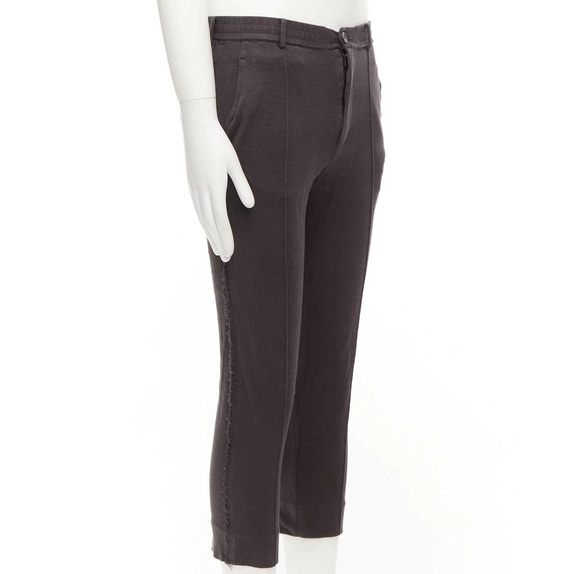 Men's LANVIN grey cotton distressed trim washed waistband cropped pants S - Image 3