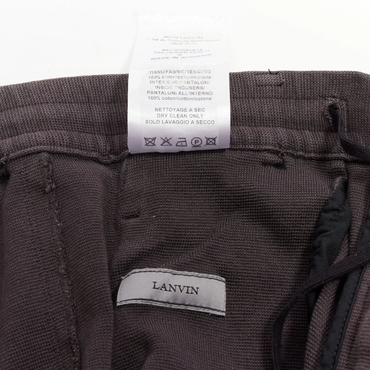 Men's LANVIN grey cotton distressed trim washed waistband cropped pants S - Image 8
