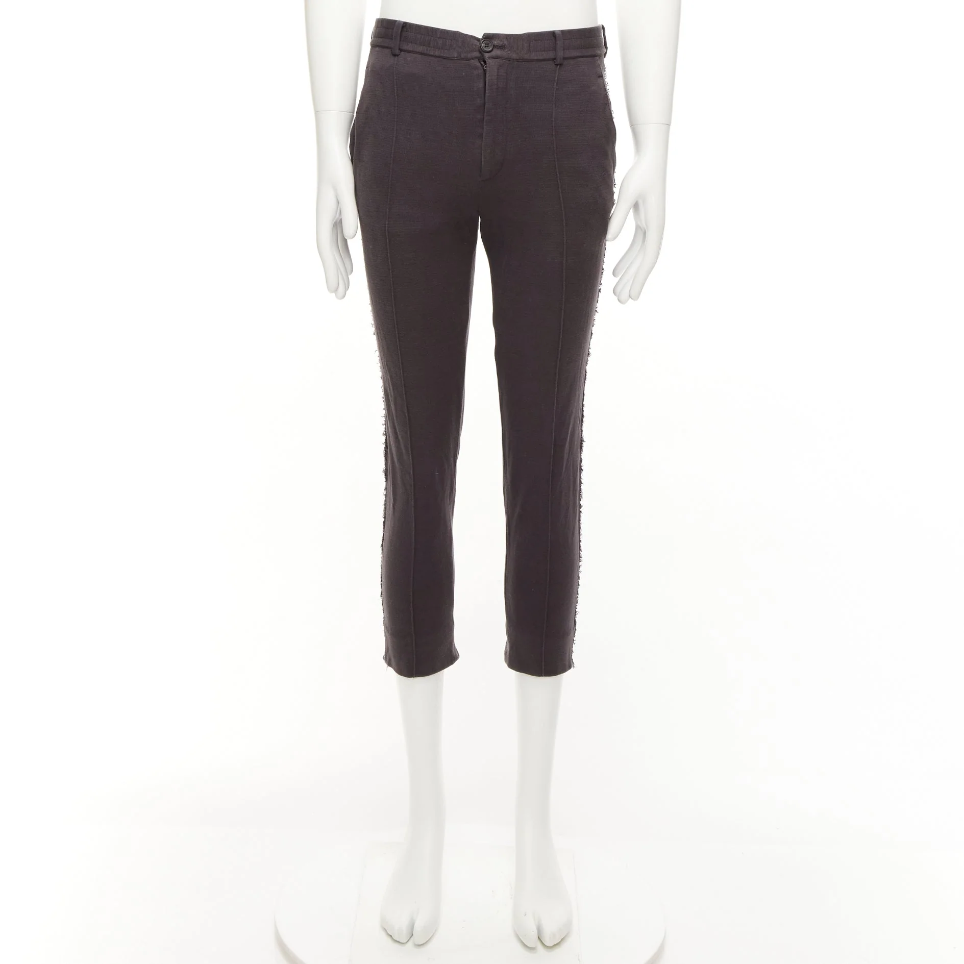 Men's LANVIN grey cotton distressed trim washed waistband cropped pants S - Image 9