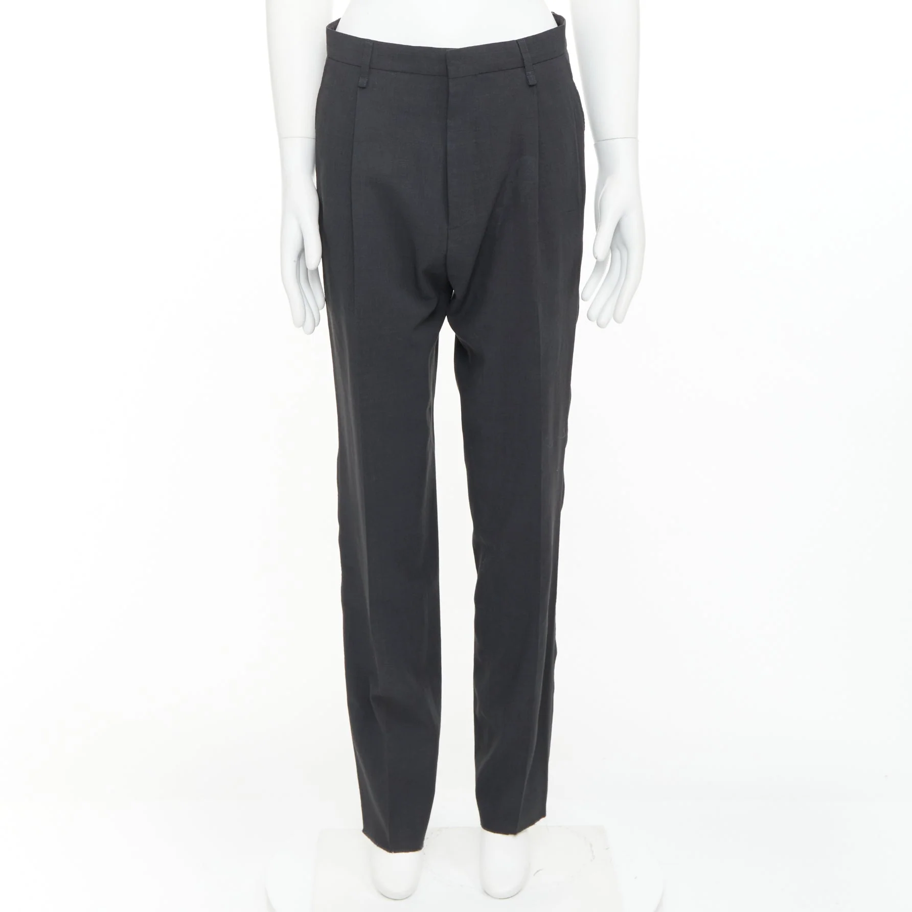 Men's LANVIN grey viscose virgin wool pleated front drop crotch trousers FR44 XS