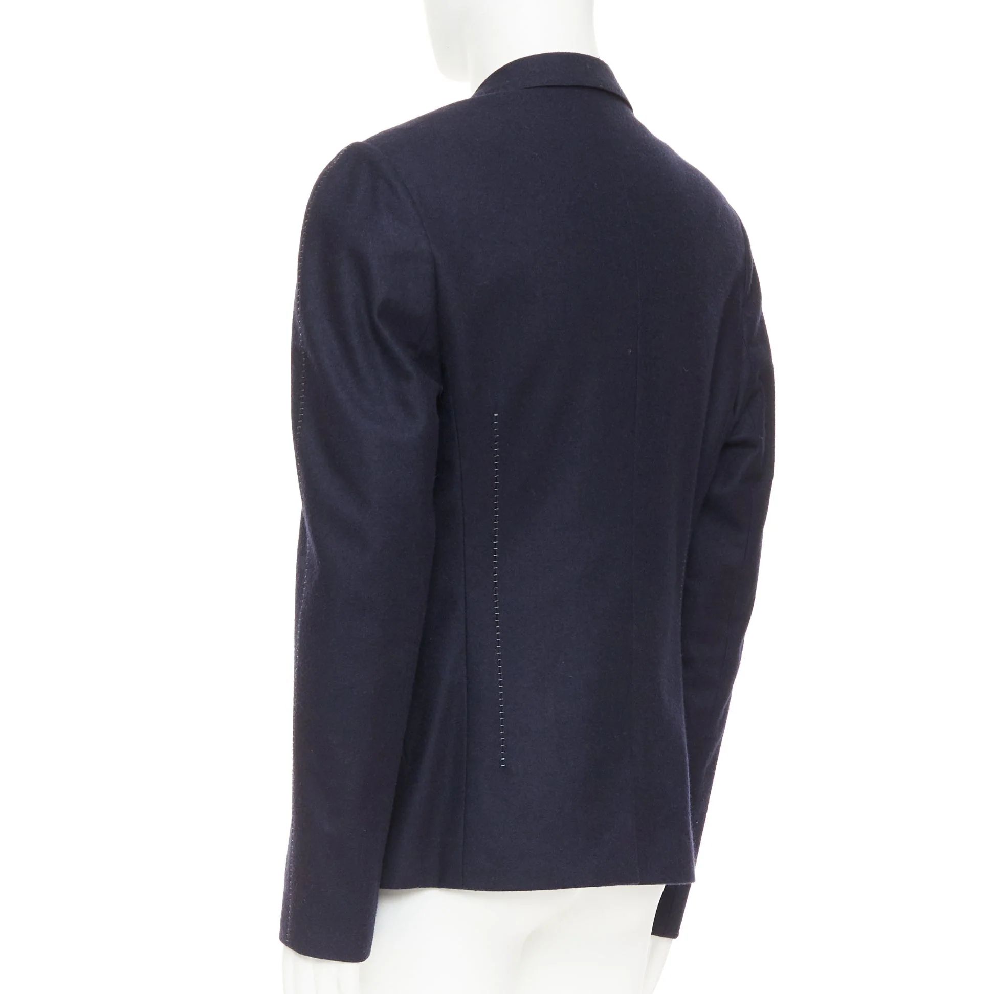 Men's LANVIN navy wool overstitch seams notched lapel single breasted blazer EU52 XL - Image 6