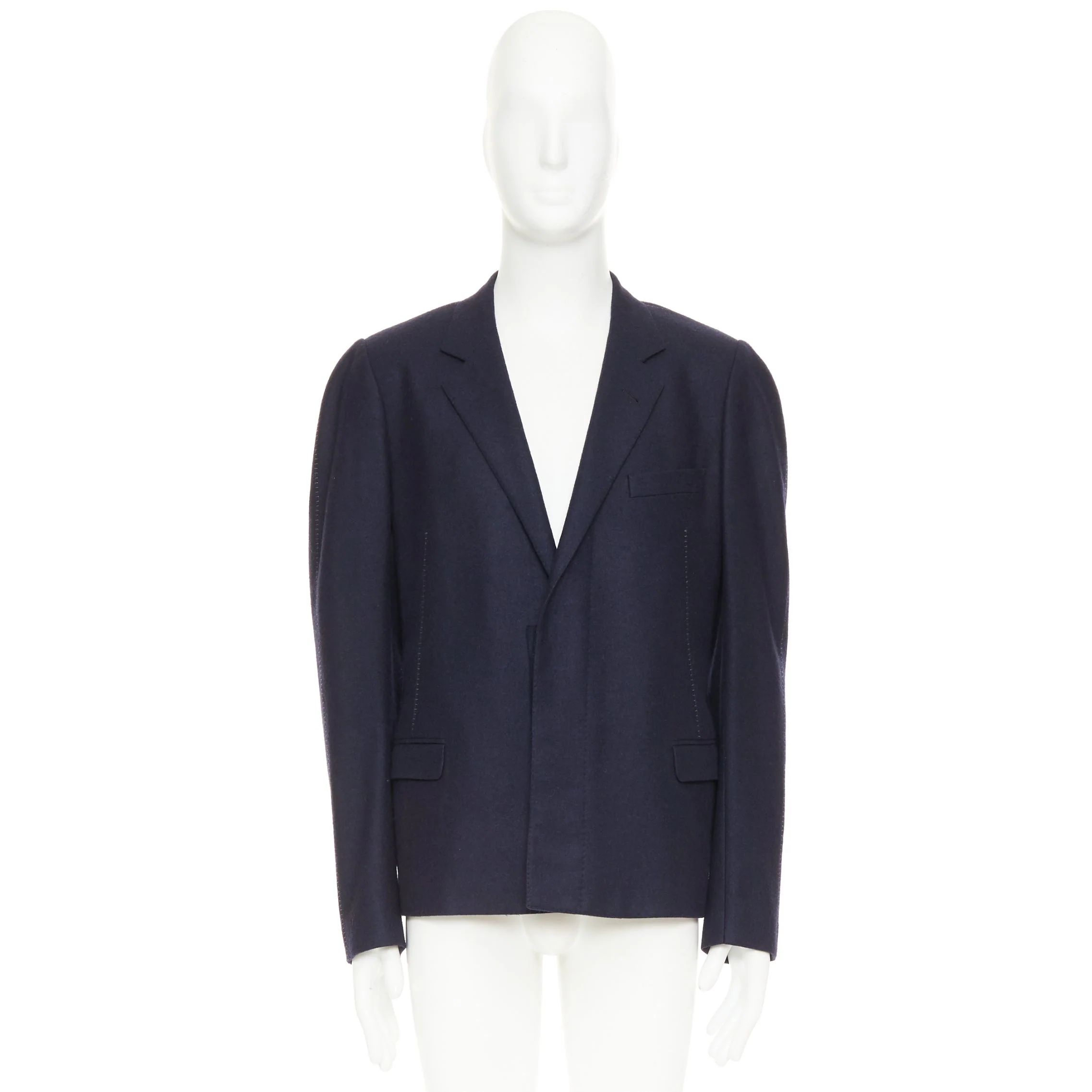Men's LANVIN navy wool overstitch seams notched lapel single breasted blazer EU52 XL - Image 9
