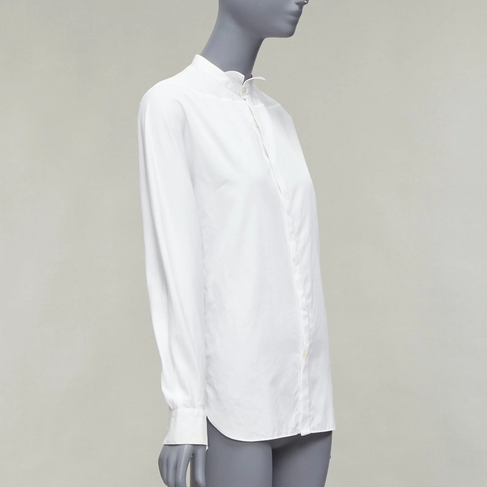 Men's LANVIN white 100% cotton bow tie collar plain dress shirt EU37 XS - Image 3