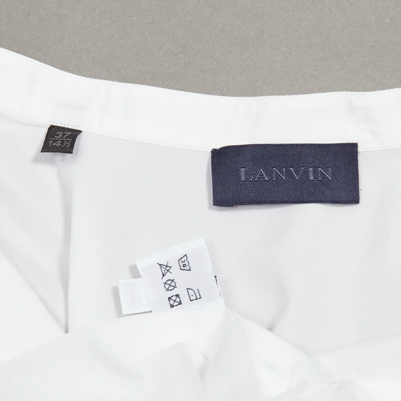 Men's LANVIN white 100% cotton bow tie collar plain dress shirt EU37 XS - Image 8