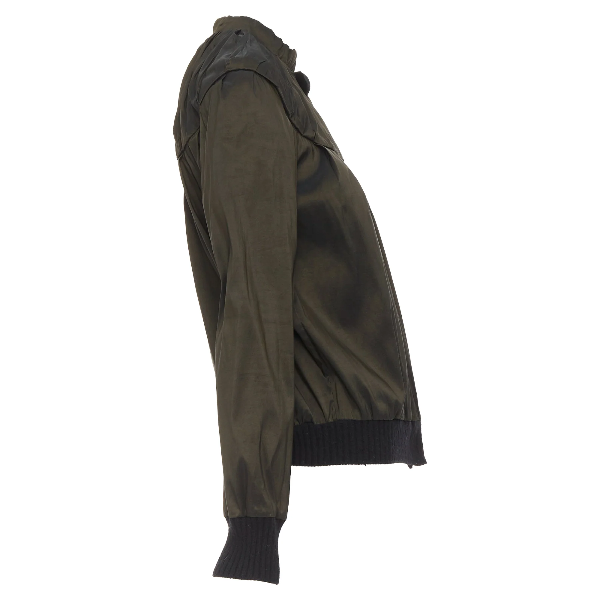 Women's LANVIN 2006 olive green silk blend ruched rib contrast blouse overshirt FR36 S - Image 5