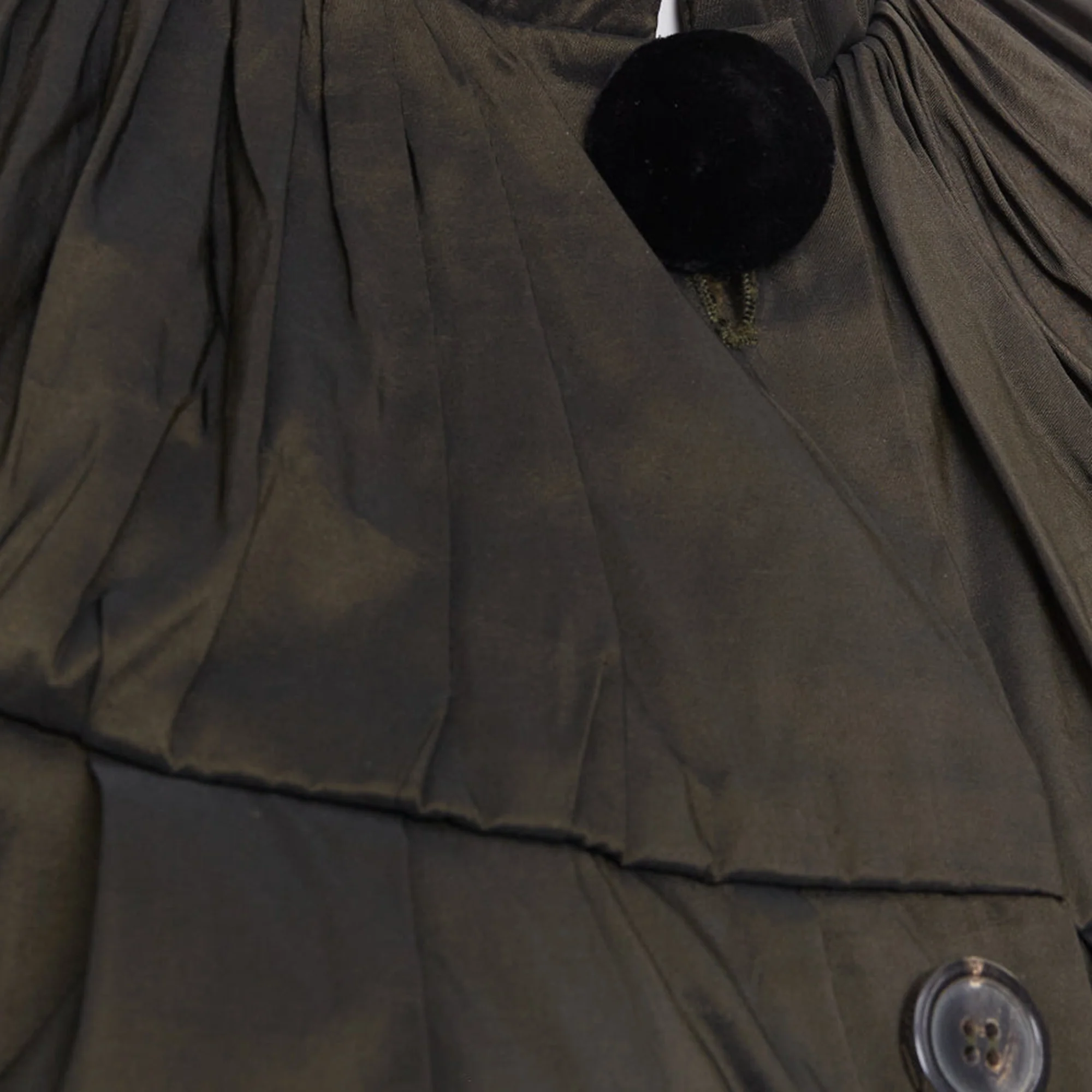 Women's LANVIN 2006 olive green silk blend ruched rib contrast blouse overshirt FR36 S - Image 8