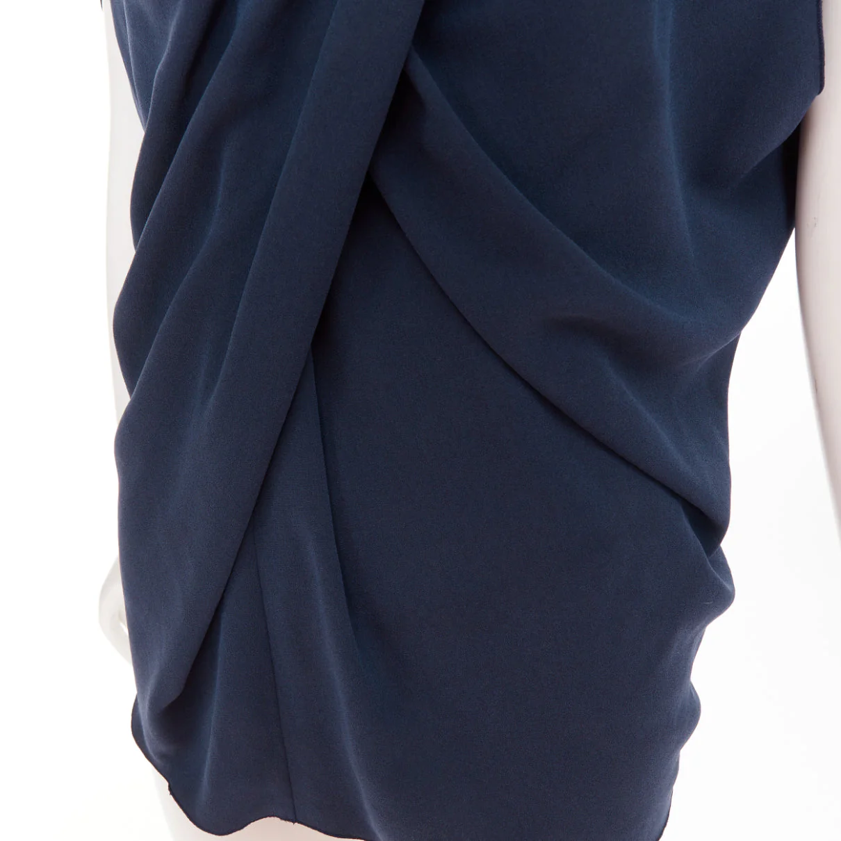 Women's LANVIN 2009 navy triacetate blend twist front square neck ruched top FR34 XS - Image 7