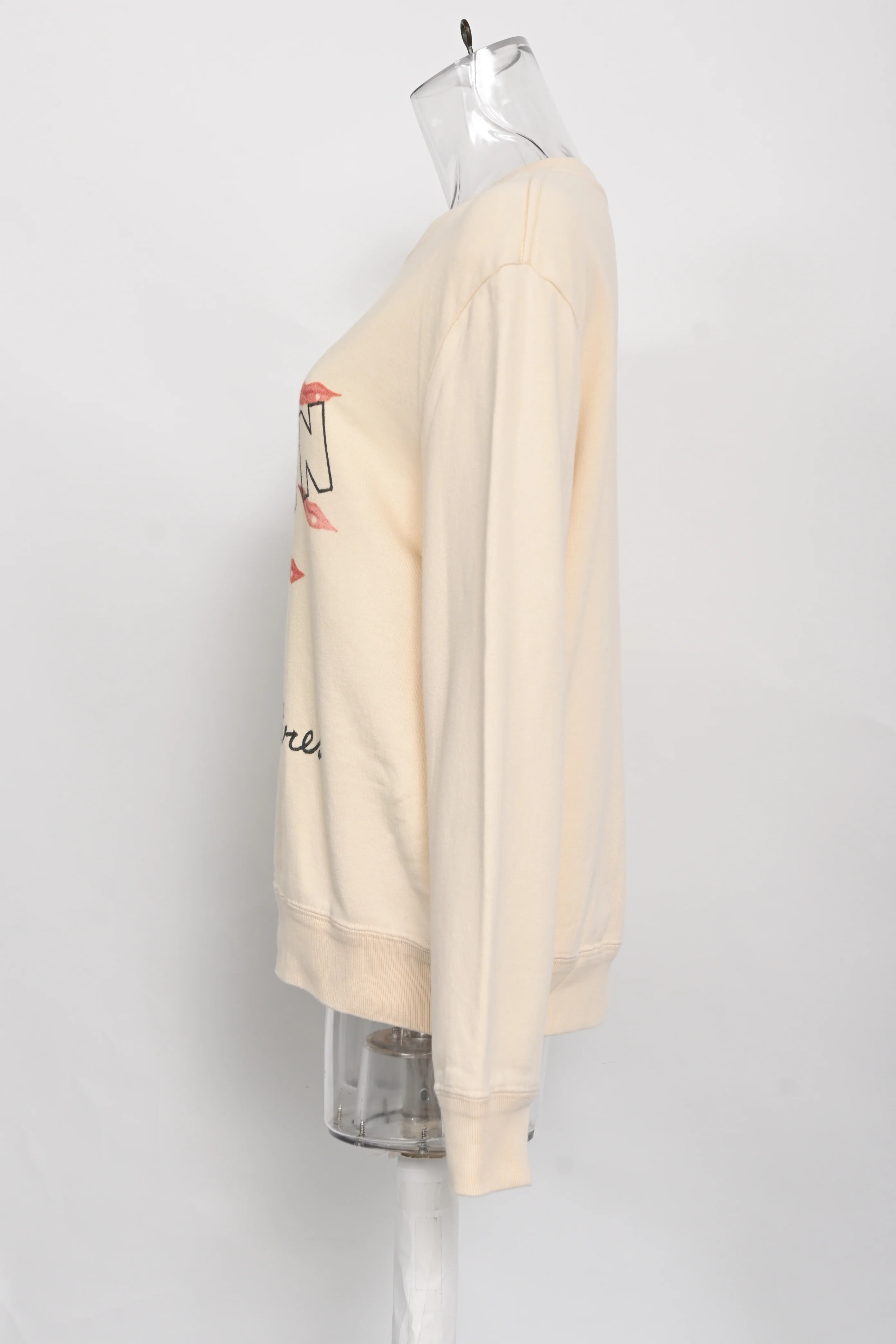 Women's Lanvin Lipstick Logo-Print Sweatshirt in Cream Cotton - Image 8