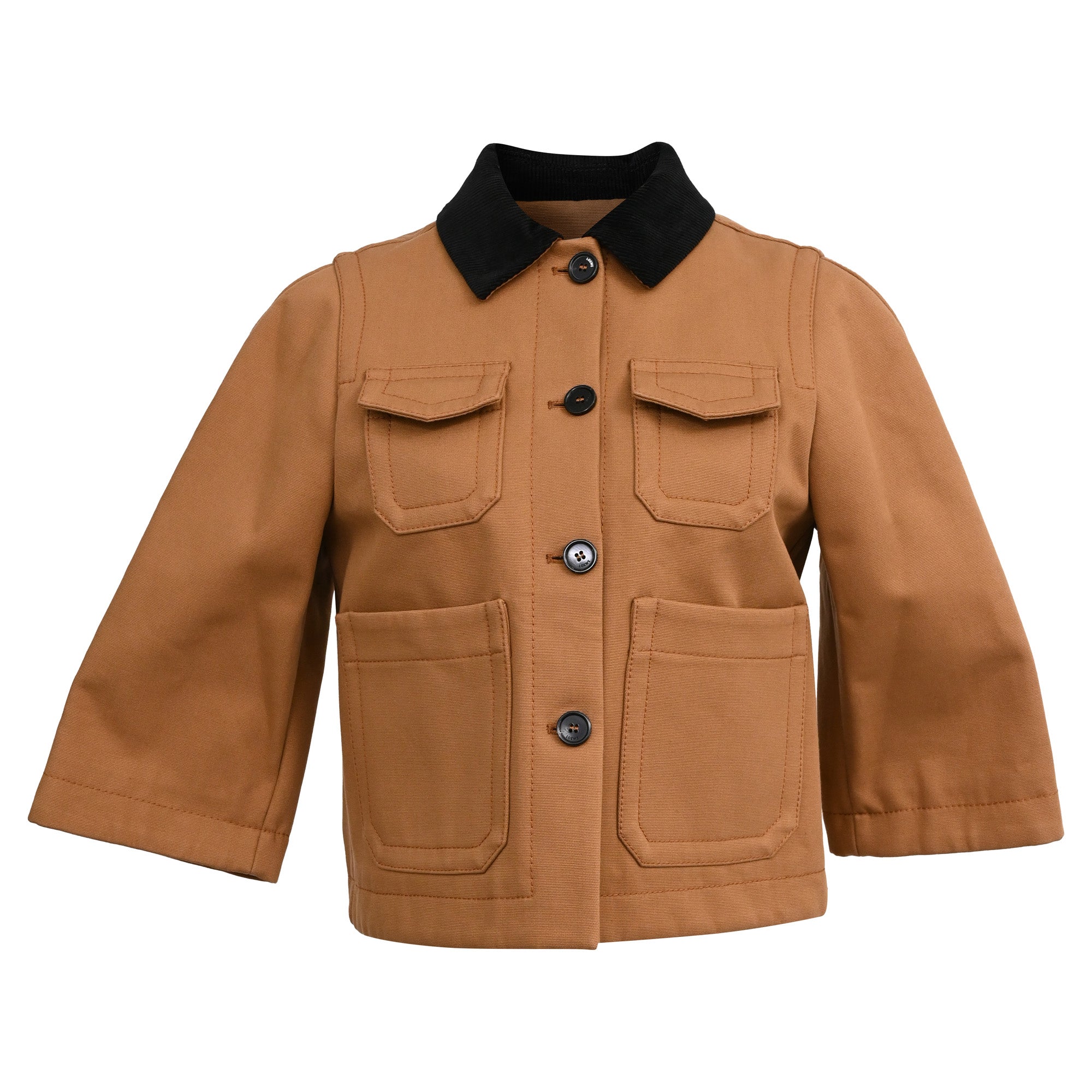 Women's Loewe Corduroy Collar Quarter Sleeve Short Shirt Jacket In Brown Cotton