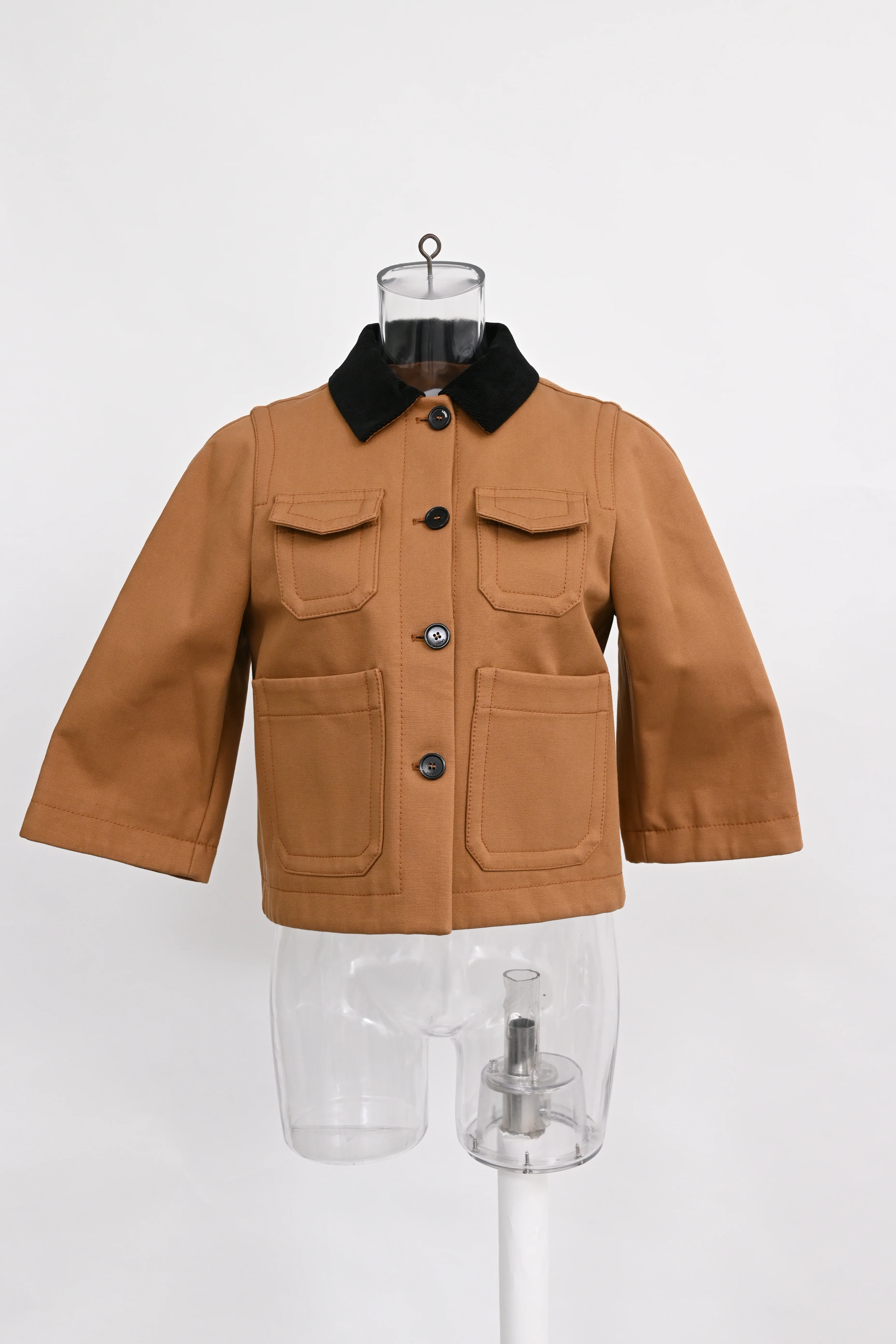 Women's Loewe Corduroy Collar Quarter Sleeve Short Shirt Jacket In Brown Cotton - Image 6