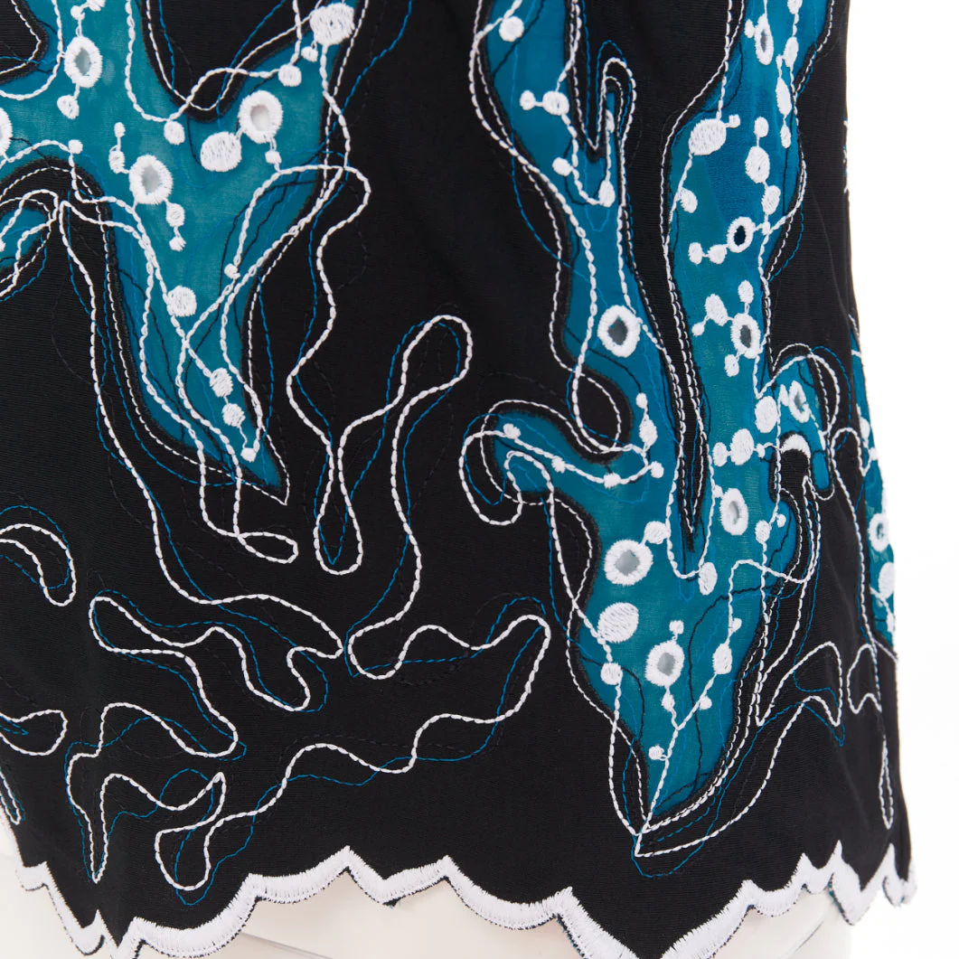 Women's LOUIS VUITTON 2015 Runway black blue embroidered anglais scallop hem top FR38 M - Image 2