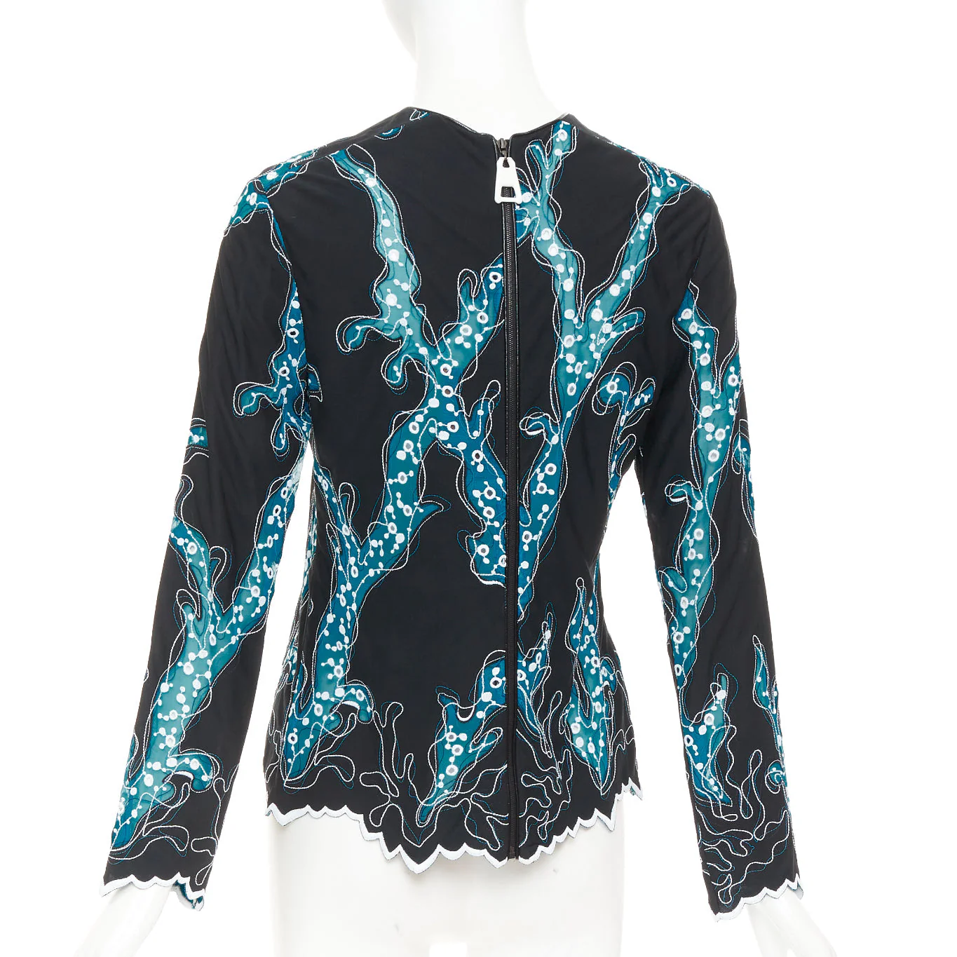 Women's LOUIS VUITTON 2015 Runway black blue embroidered anglais scallop hem top FR38 M - Image 5
