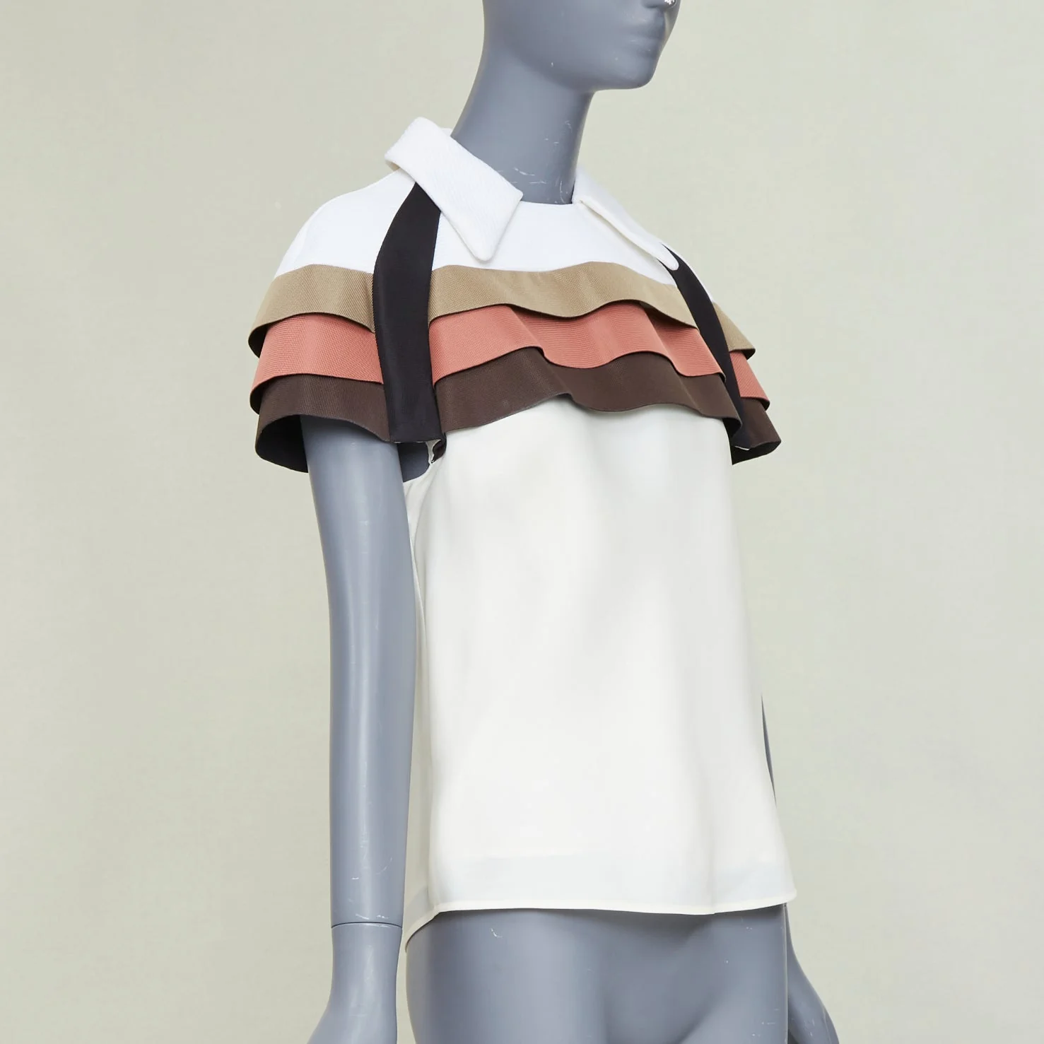 Women's LOUIS VUITTON 2017 Runway scuba cape tricolor nylon ruffle collared top FR38 M - Image 3