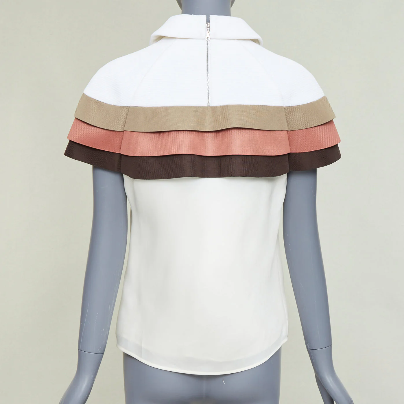 Women's LOUIS VUITTON 2017 Runway scuba cape tricolor nylon ruffle collared top FR38 M - Image 5
