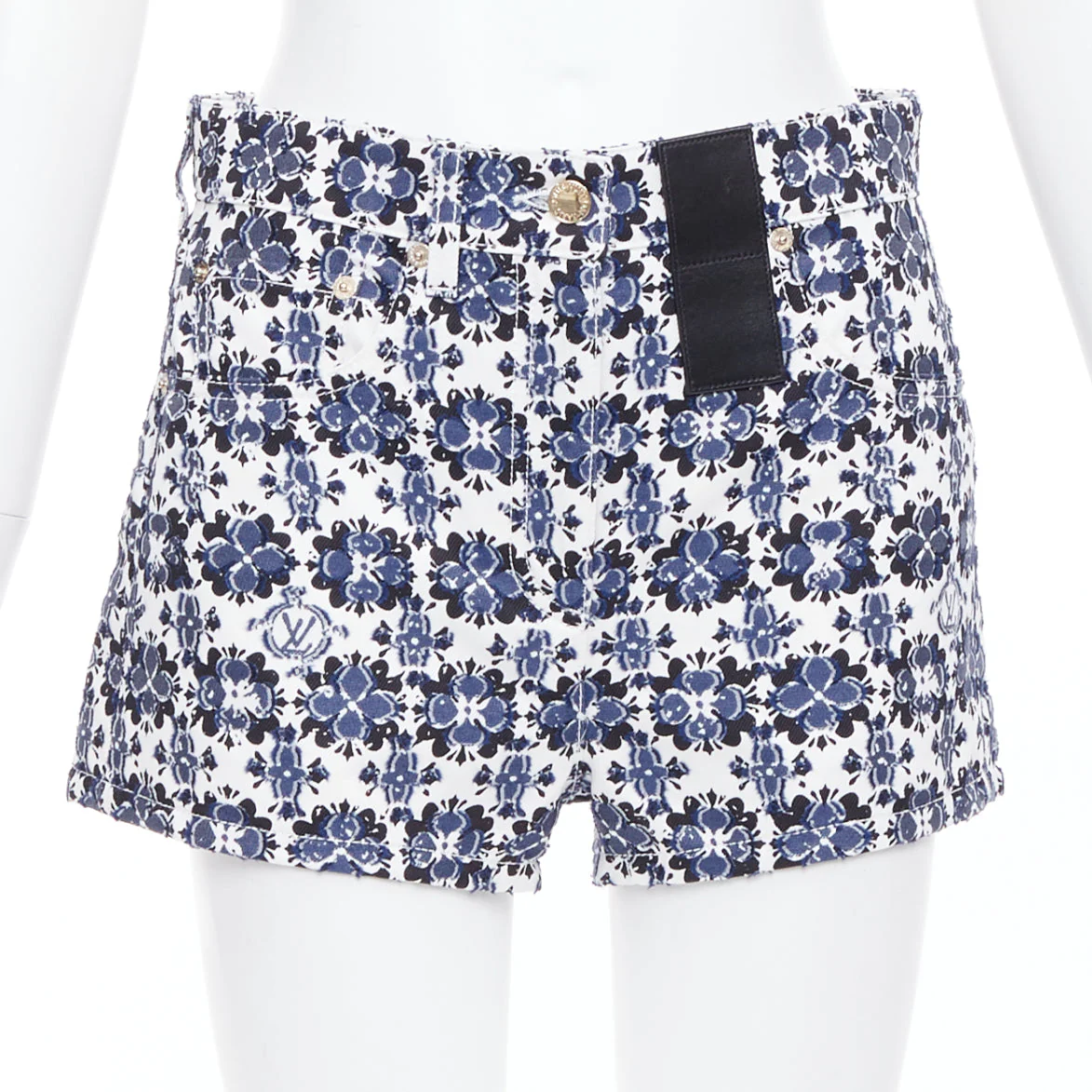 Women's LOUIS VUITTON Flower Mosaic blue white logo floral print cotton shorts FR34 XS