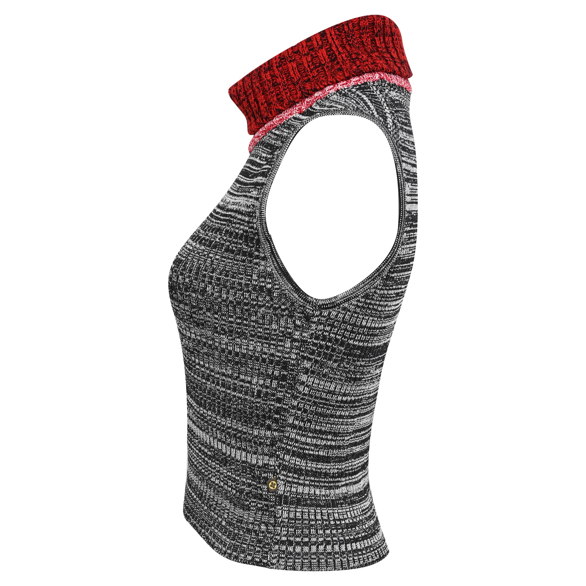 Women's Louis Vuitton Patterned Knit Sleeveless Turtleneck Top in Grey Silk - Image 2