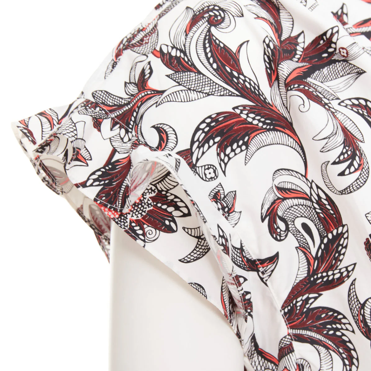 Women's LOUIS VUITTON white red burgundy paisley floral LV button ruffled shirt FR34 XS - Image 7