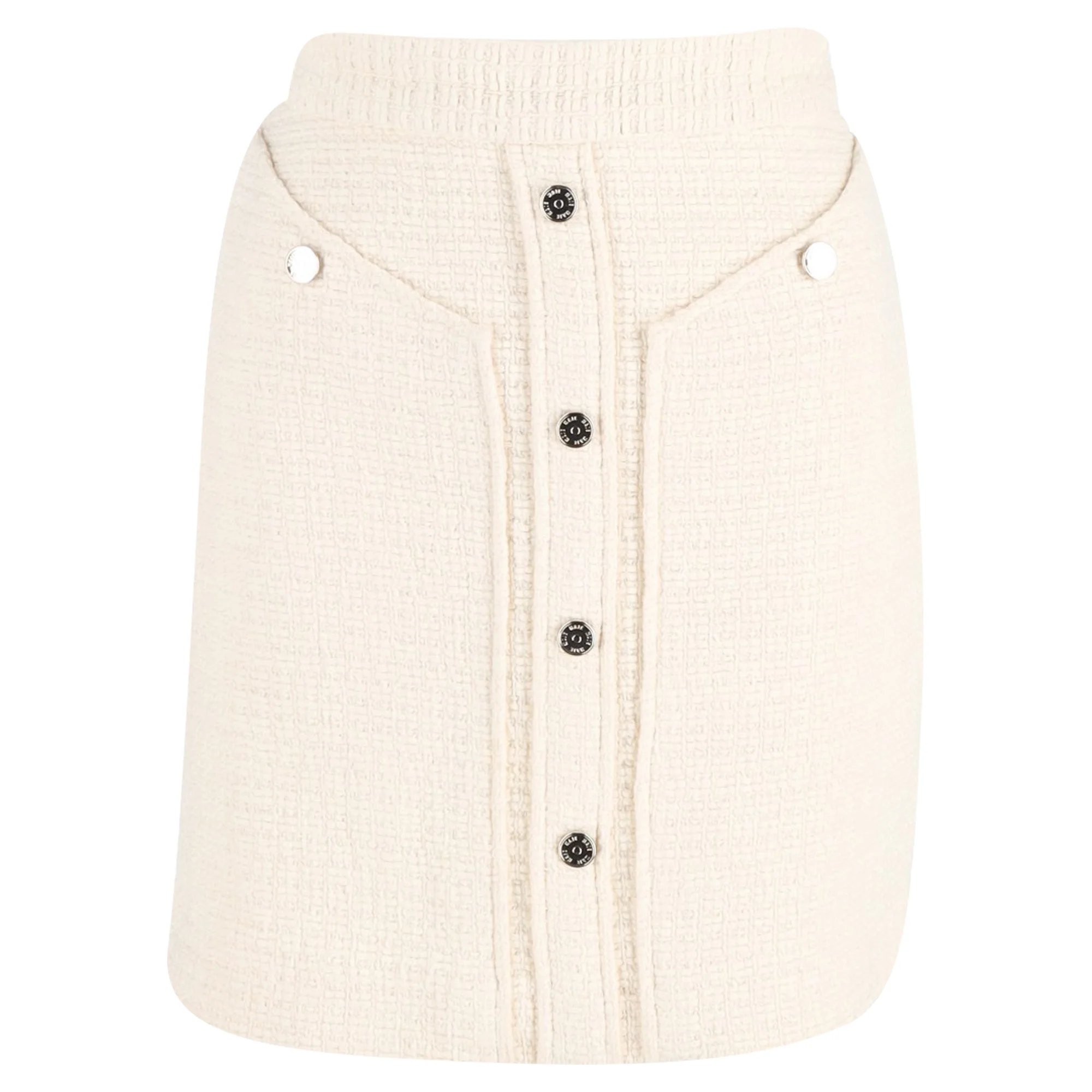 Women's Maje Button Detail Mini Skirt in Cream Cotton Tweed