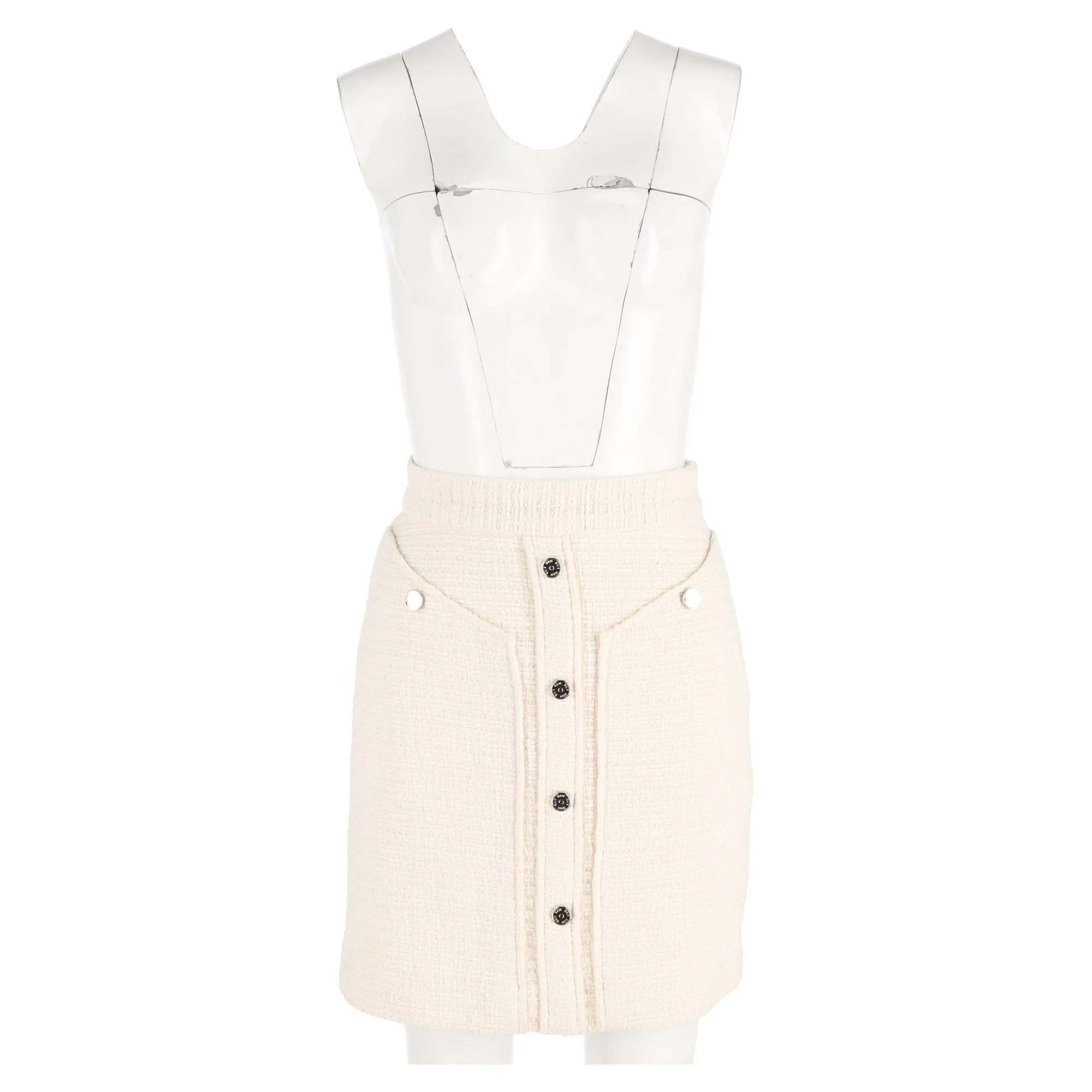 Women's Maje Button Detail Mini Skirt in Cream Cotton Tweed - Image 4