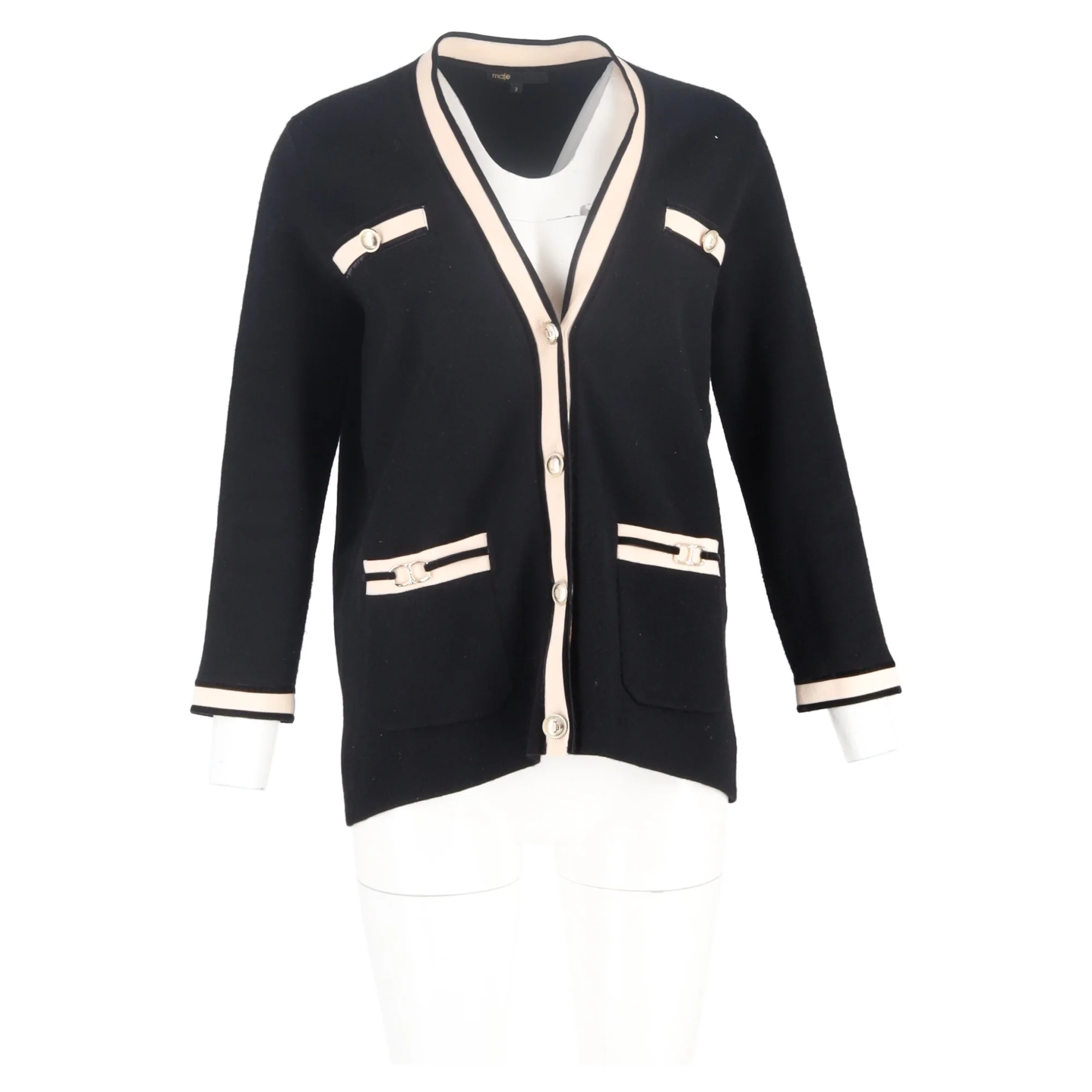 Women's Maje Mysteron V-Neck Cardigan in Black Viscose - Image 4