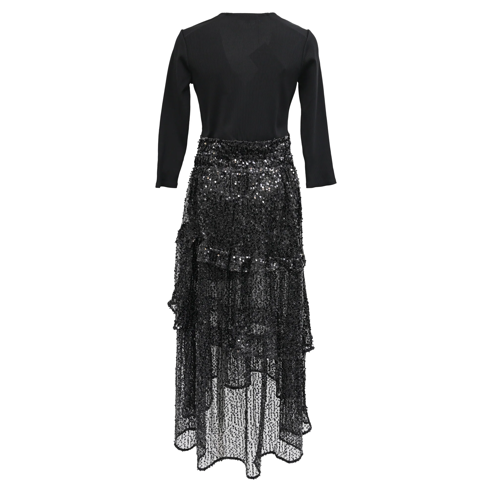 Women's Maje V-Neck Sequined Midi Tiered Dress in Black Polyamide - Image 3
