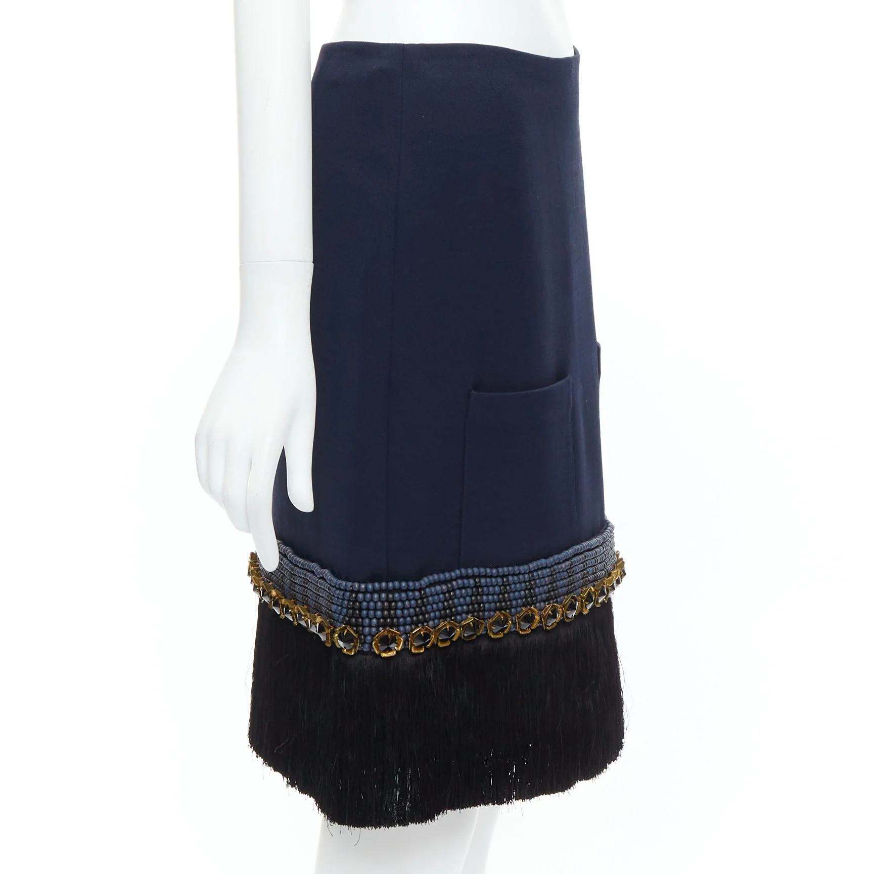 Women's Marni Bead Crystal Fringe Embellished Hem Knee Skirt - Image 10