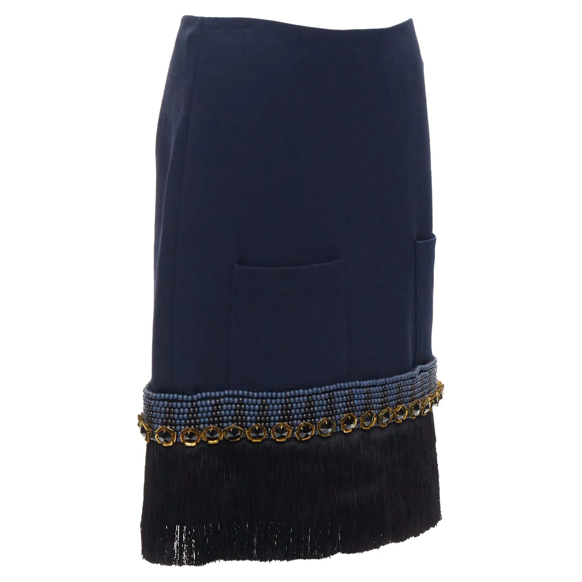 Women's Marni Bead Crystal Fringe Embellished Hem Knee Skirt - Image 3