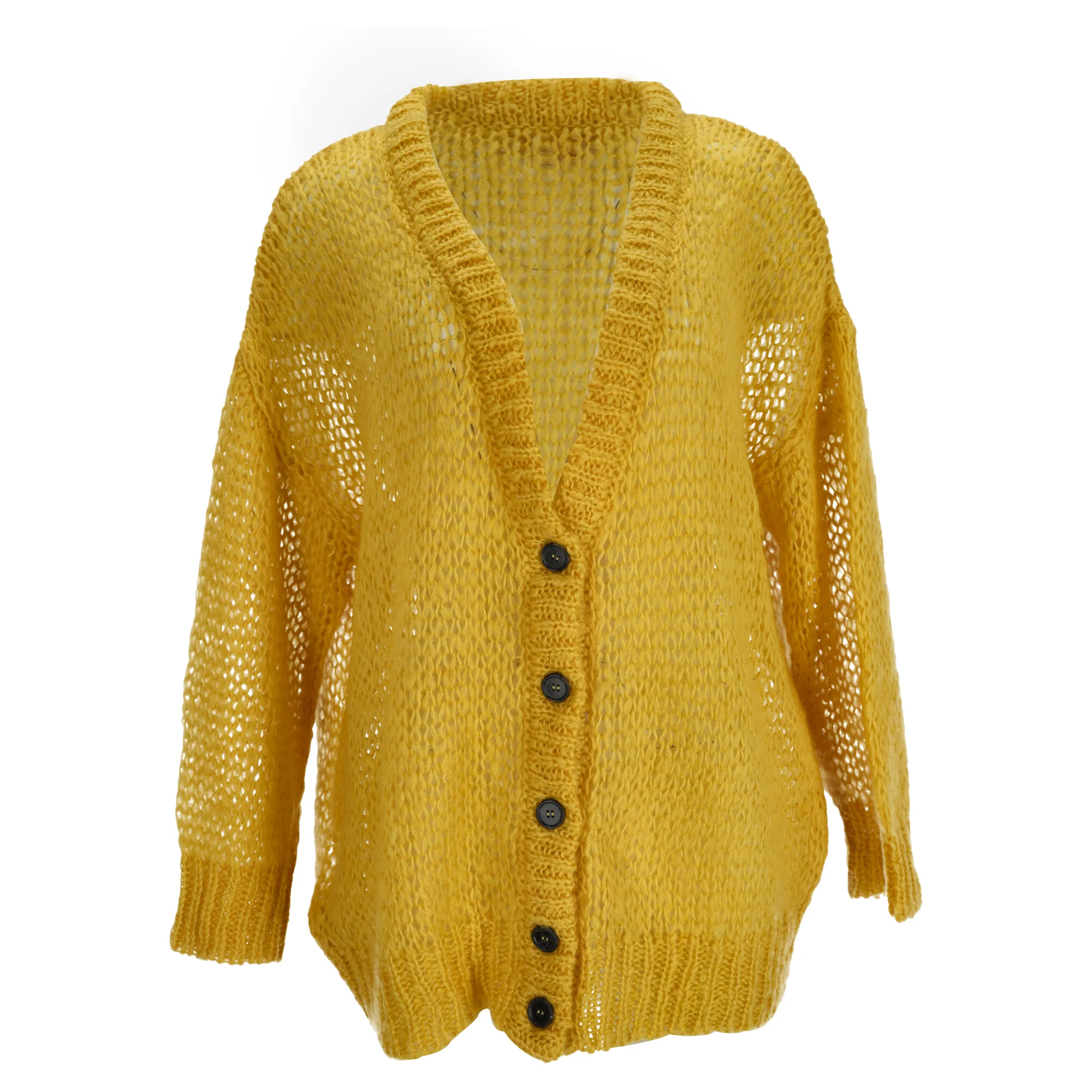 Women's Marni Knitted Cardigan in Yellow Mohair Wool