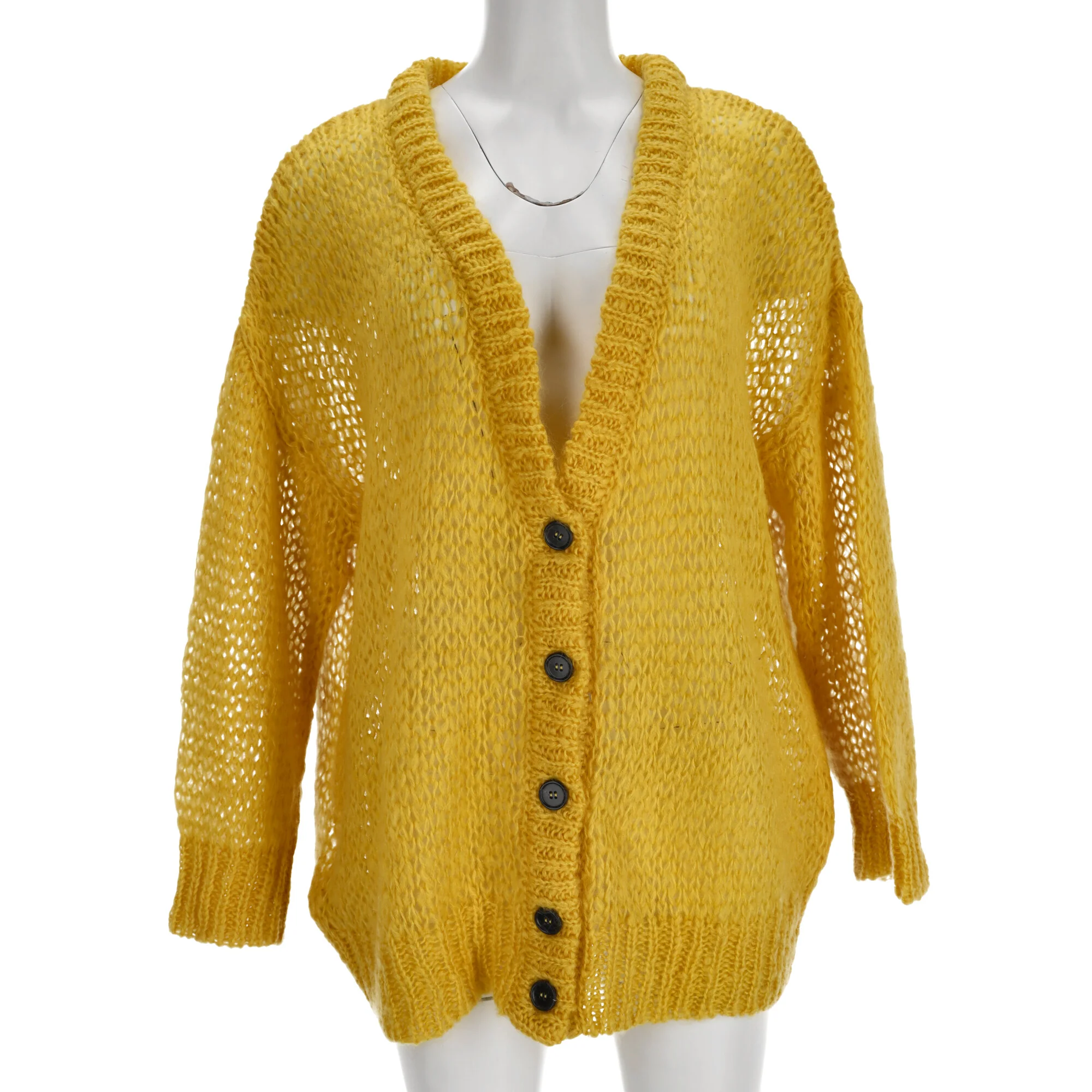 Women's Marni Knitted Cardigan in Yellow Mohair Wool - Image 10