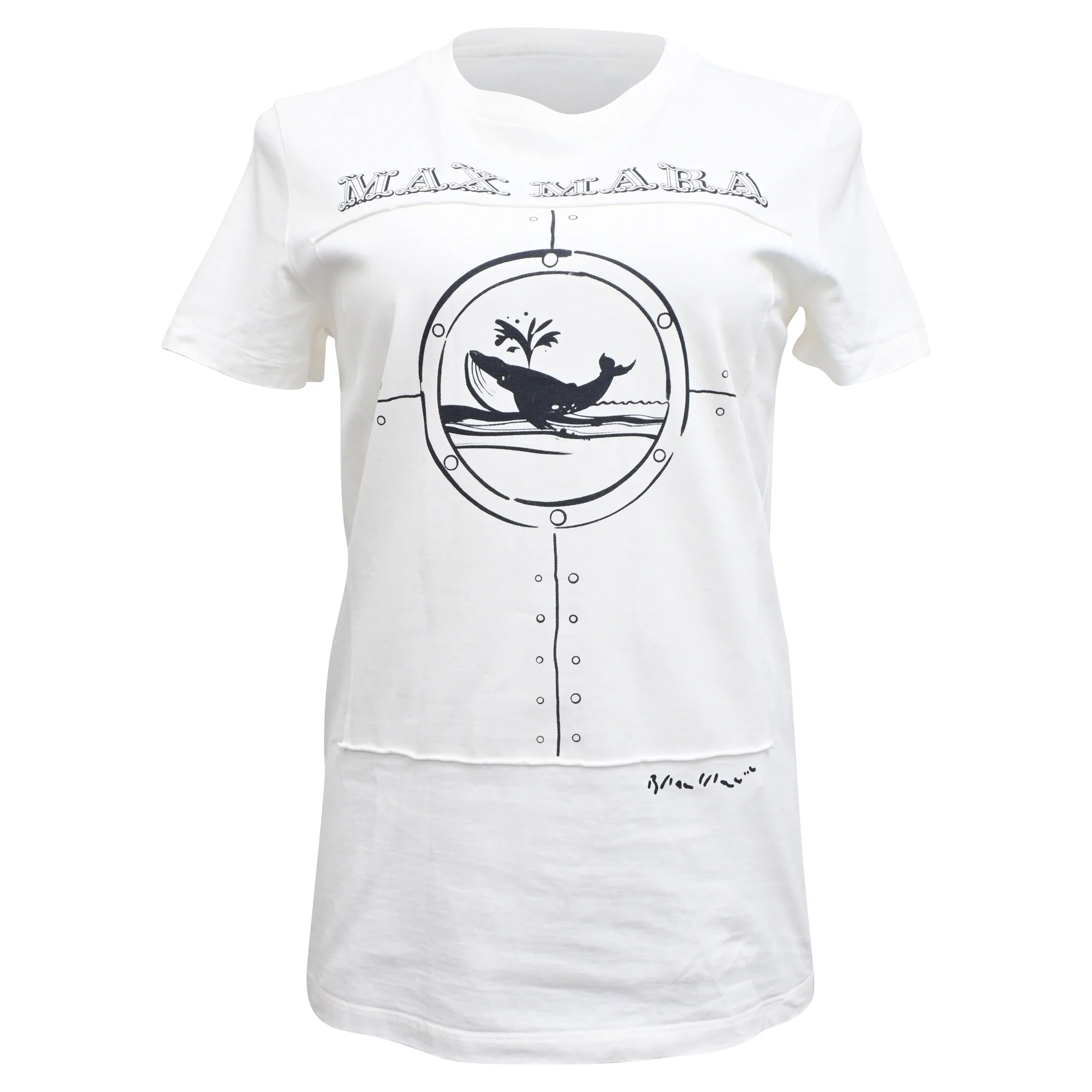 Women's Max Mara Oblo Whale Printed T-Shirt in White Cotton