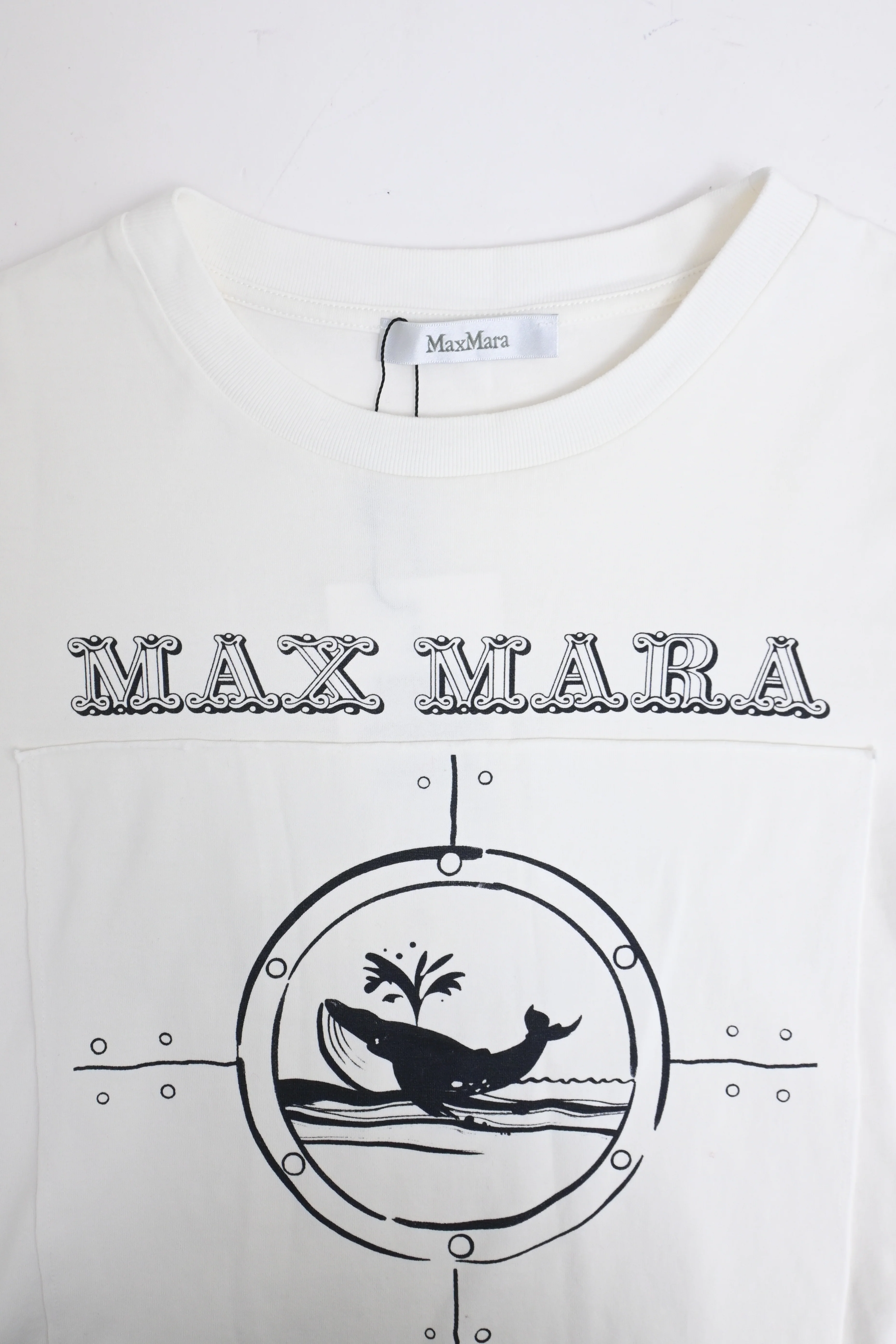 Women's Max Mara Oblo Whale Printed T-Shirt in White Cotton - Image 10