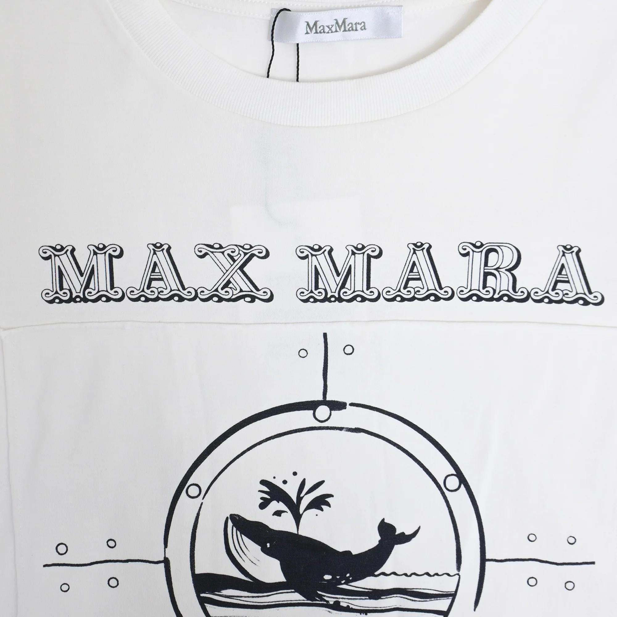 Women's Max Mara Oblo Whale Printed T-Shirt in White Cotton - Image 5