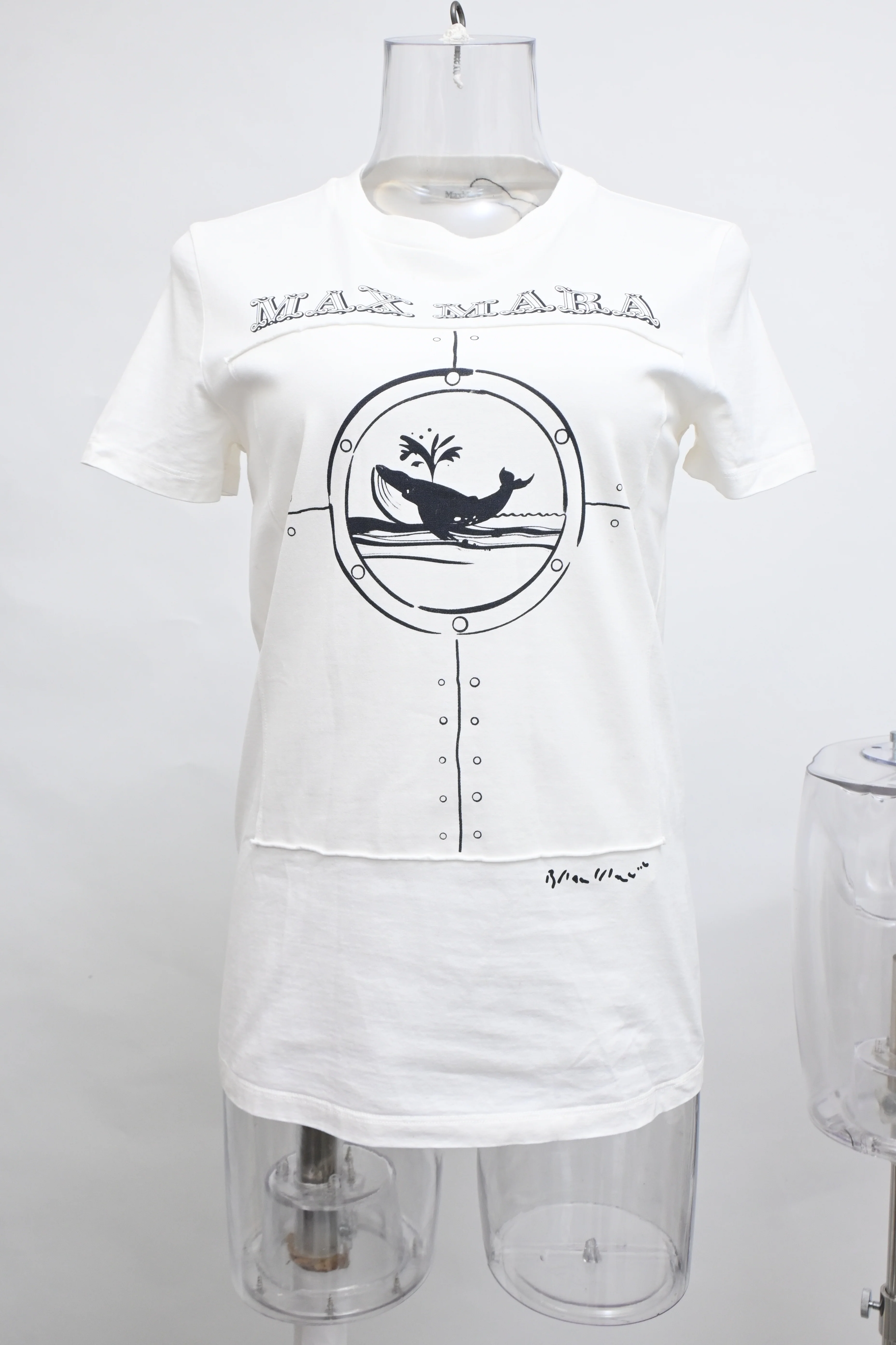 Women's Max Mara Oblo Whale Printed T-Shirt in White Cotton - Image 6