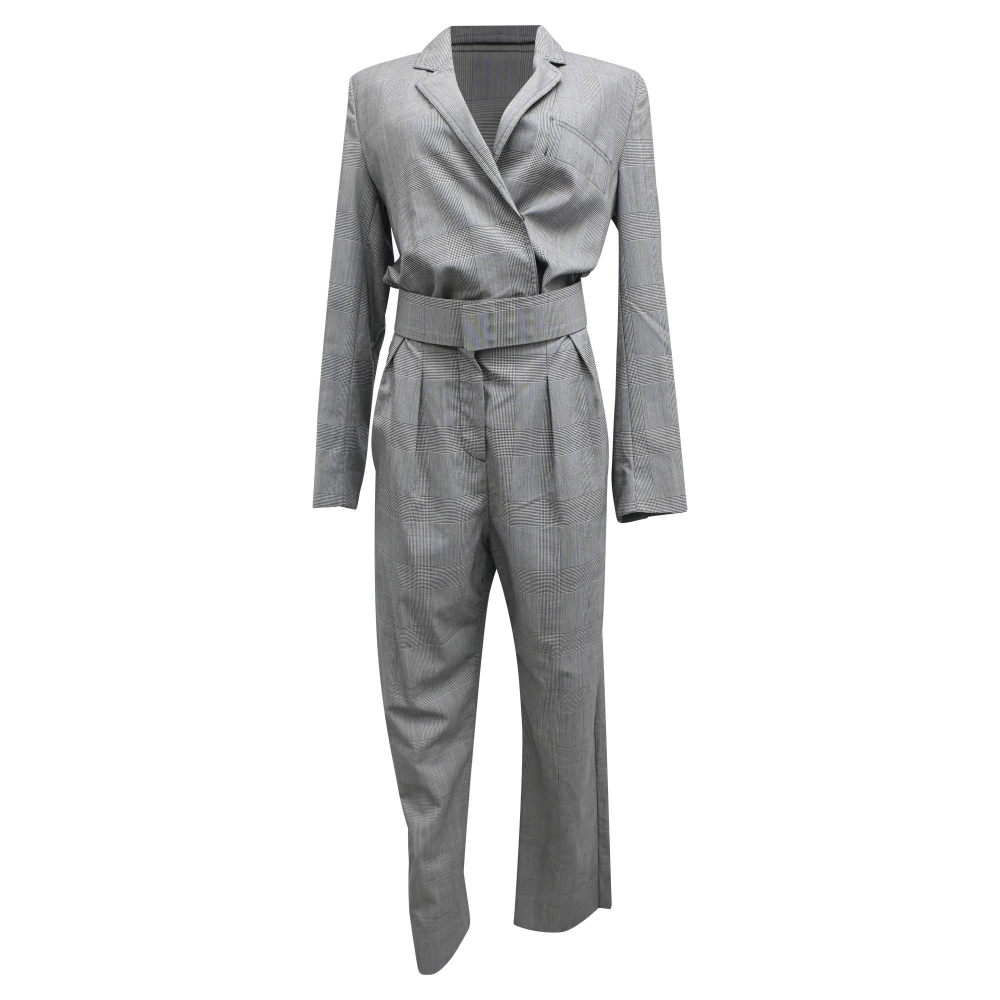 Women's Max Mara Prince Of Wales Checked Jumpsuit in Gray Wool