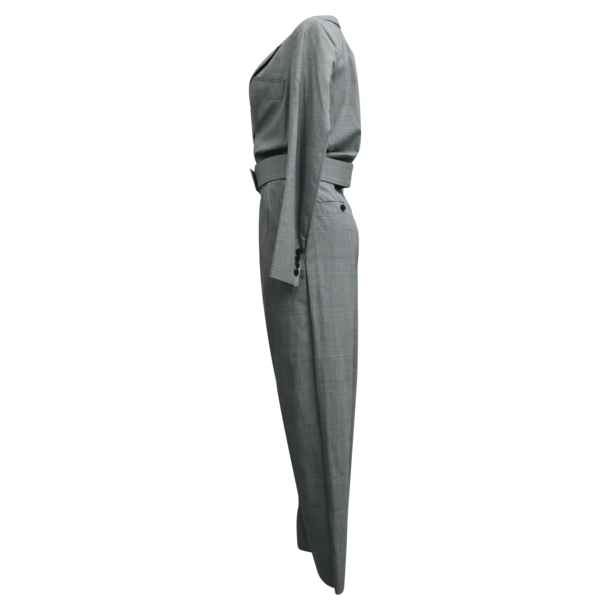 Women's Max Mara Prince Of Wales Checked Jumpsuit in Gray Wool - Image 2