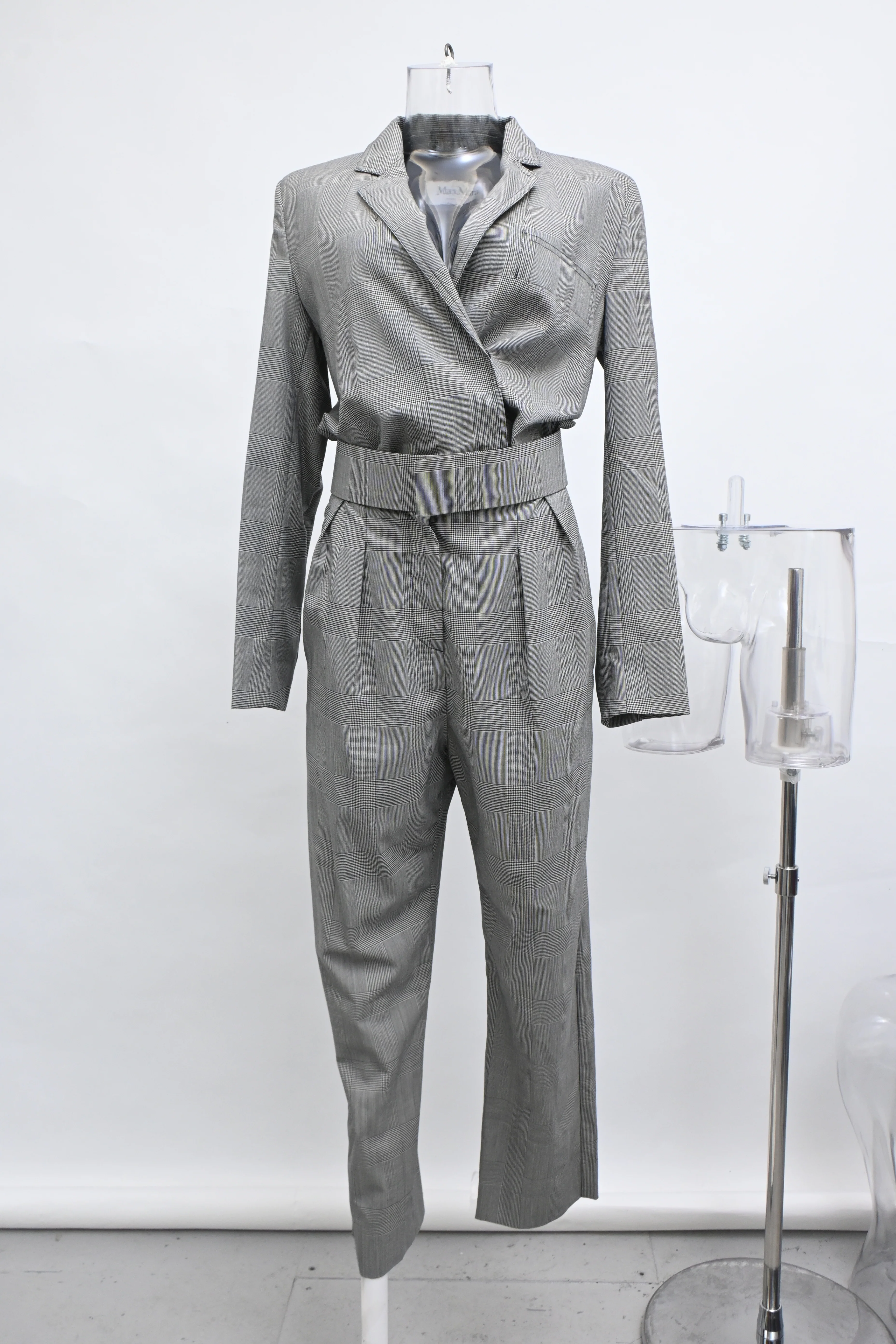 Women's Max Mara Prince Of Wales Checked Jumpsuit in Gray Wool - Image 6