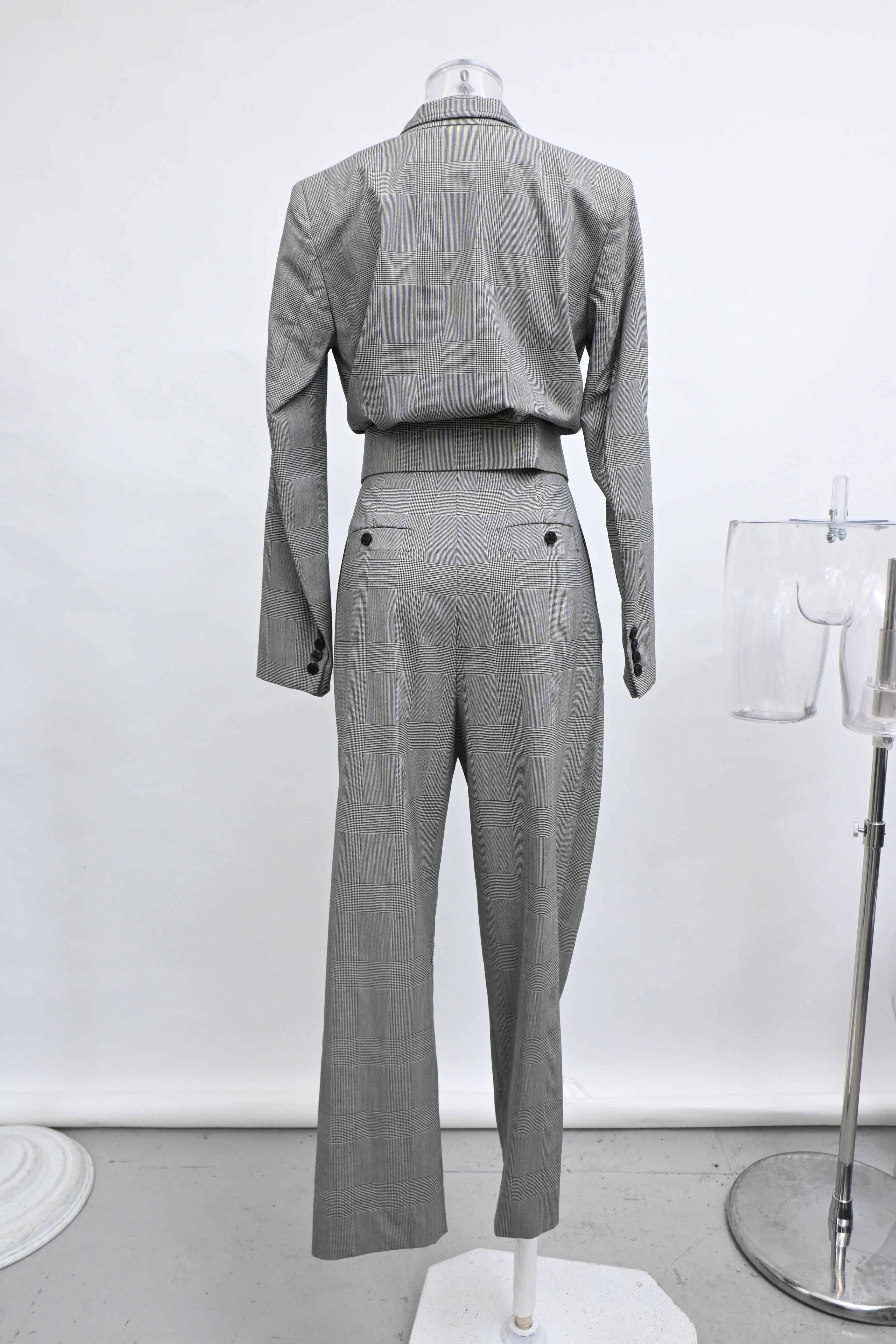 Women's Max Mara Prince Of Wales Checked Jumpsuit in Gray Wool - Image 8