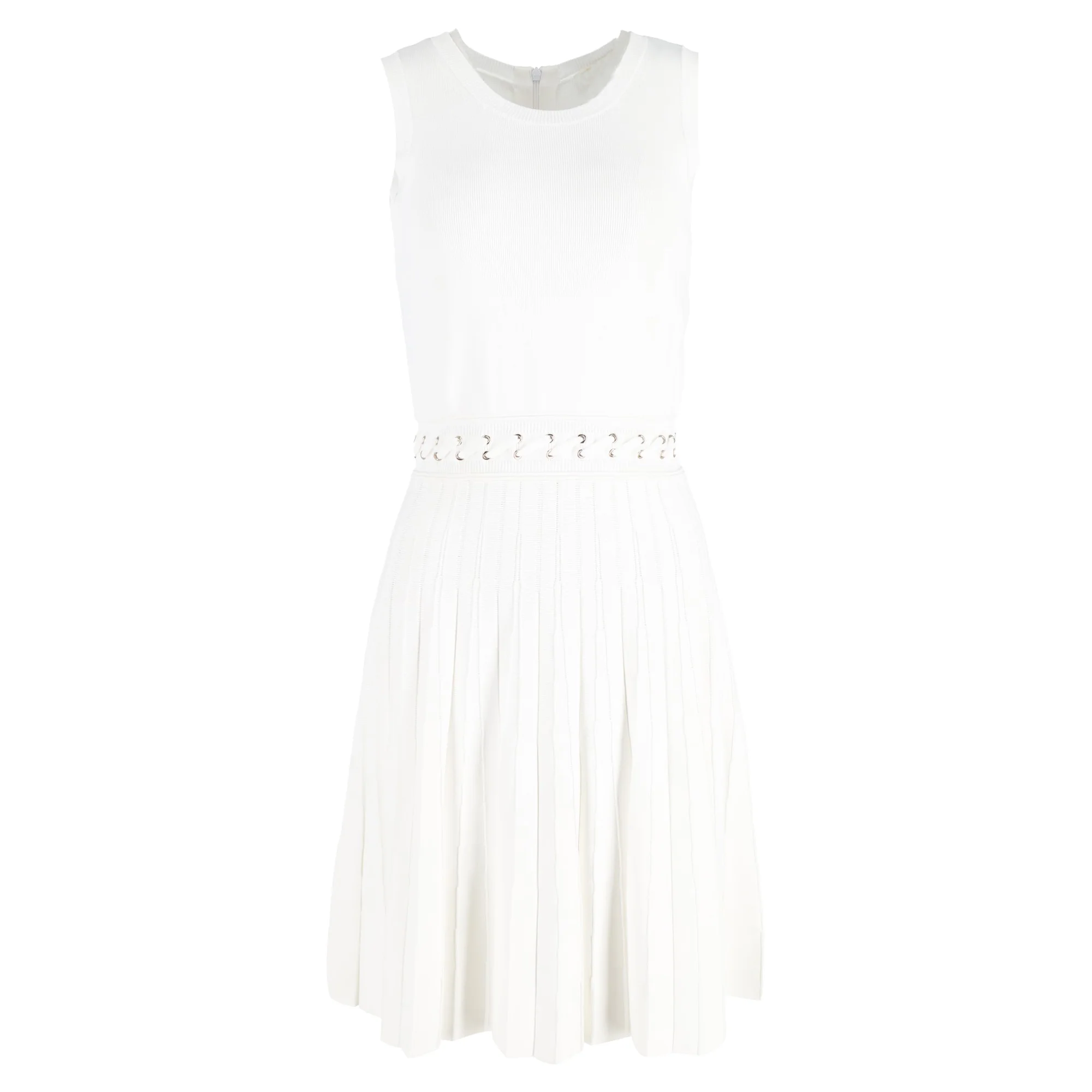 Women's Michael Michael Kors Whipstitched Pleated Knitted Mini Dress in White Viscose
